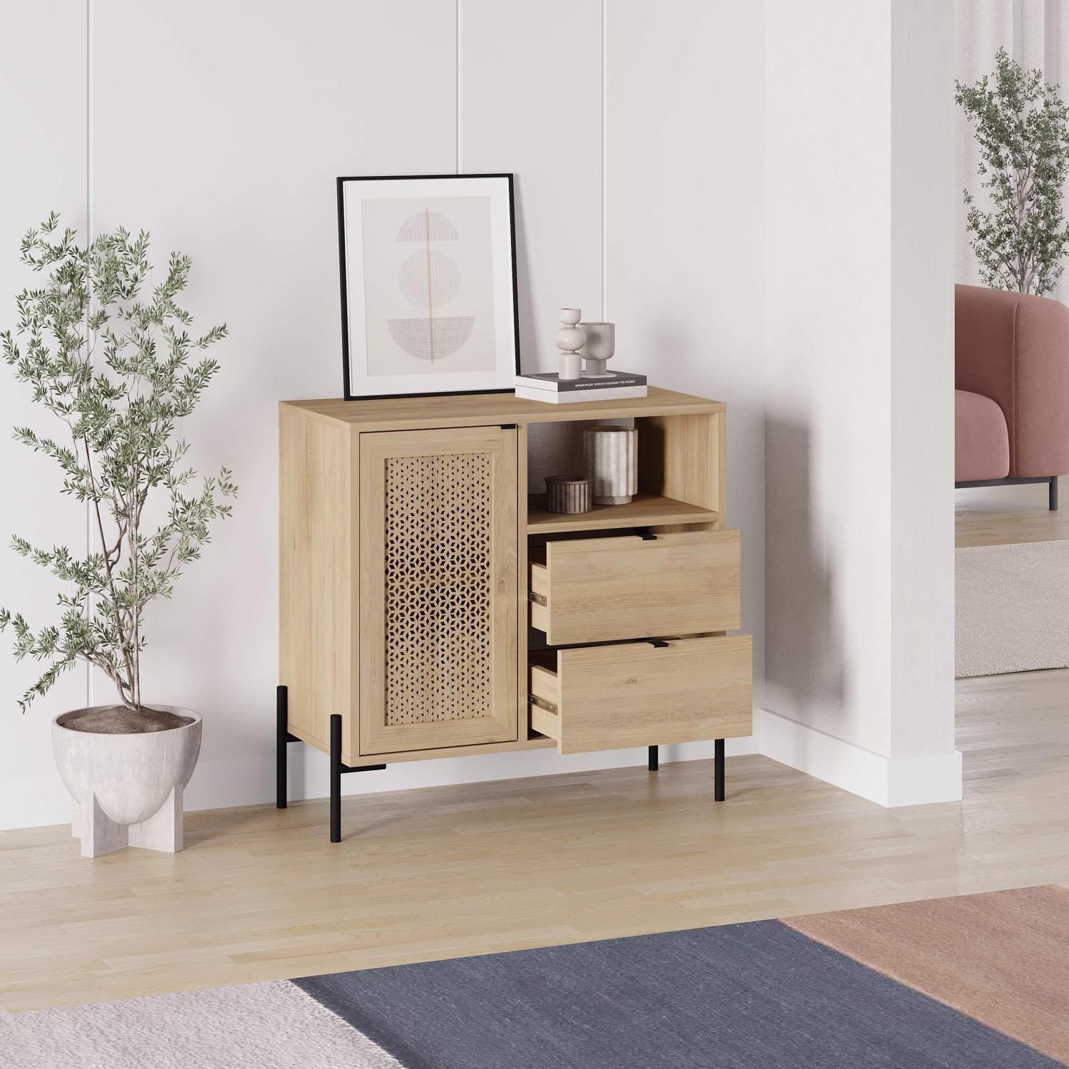 Naïve 1 Door 2 Drawer Sideboard Buffet Storage Unit with Open Shelf - Oak
