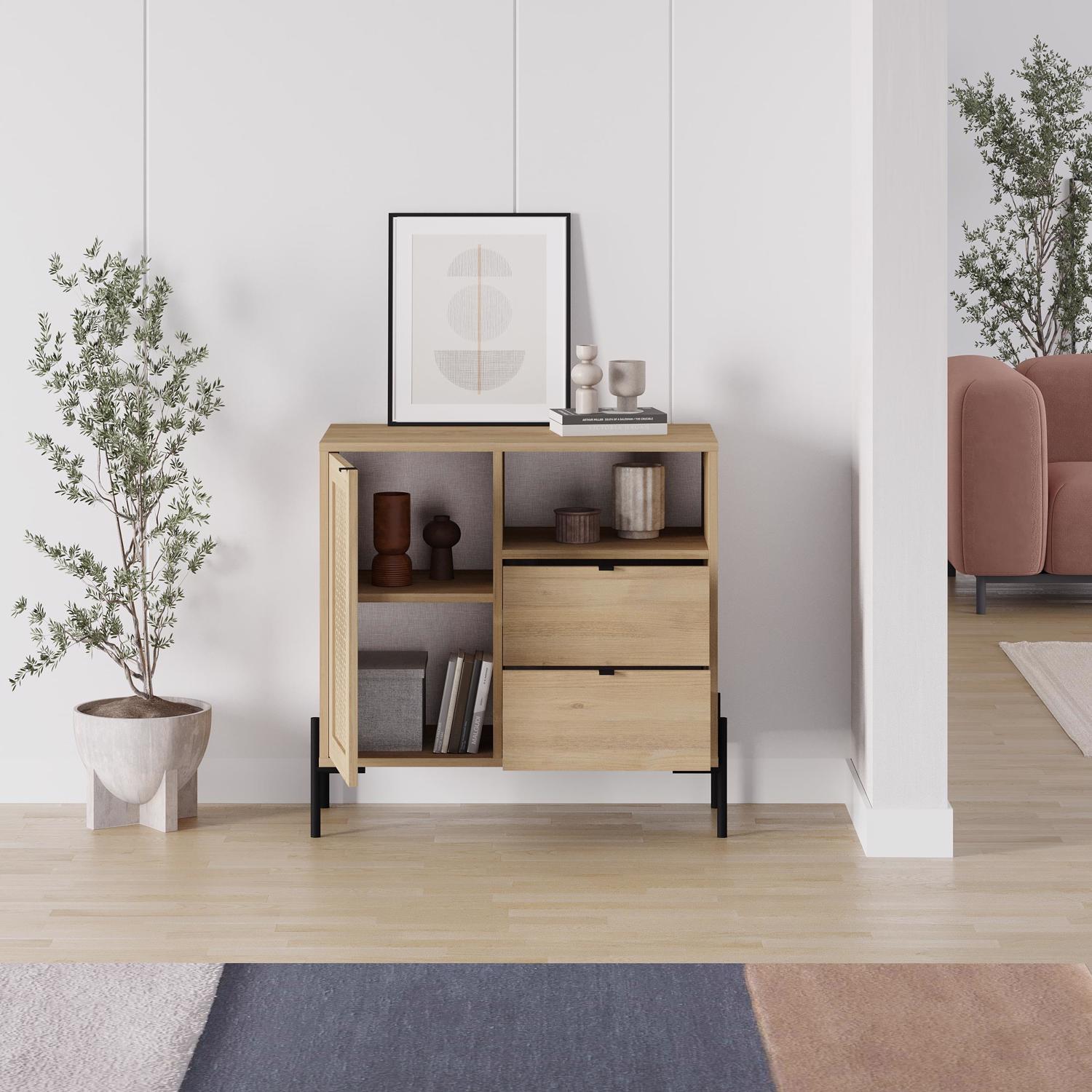 Naïve 1 Door 2 Drawer Sideboard Buffet Storage Unit with Open Shelf - Oak