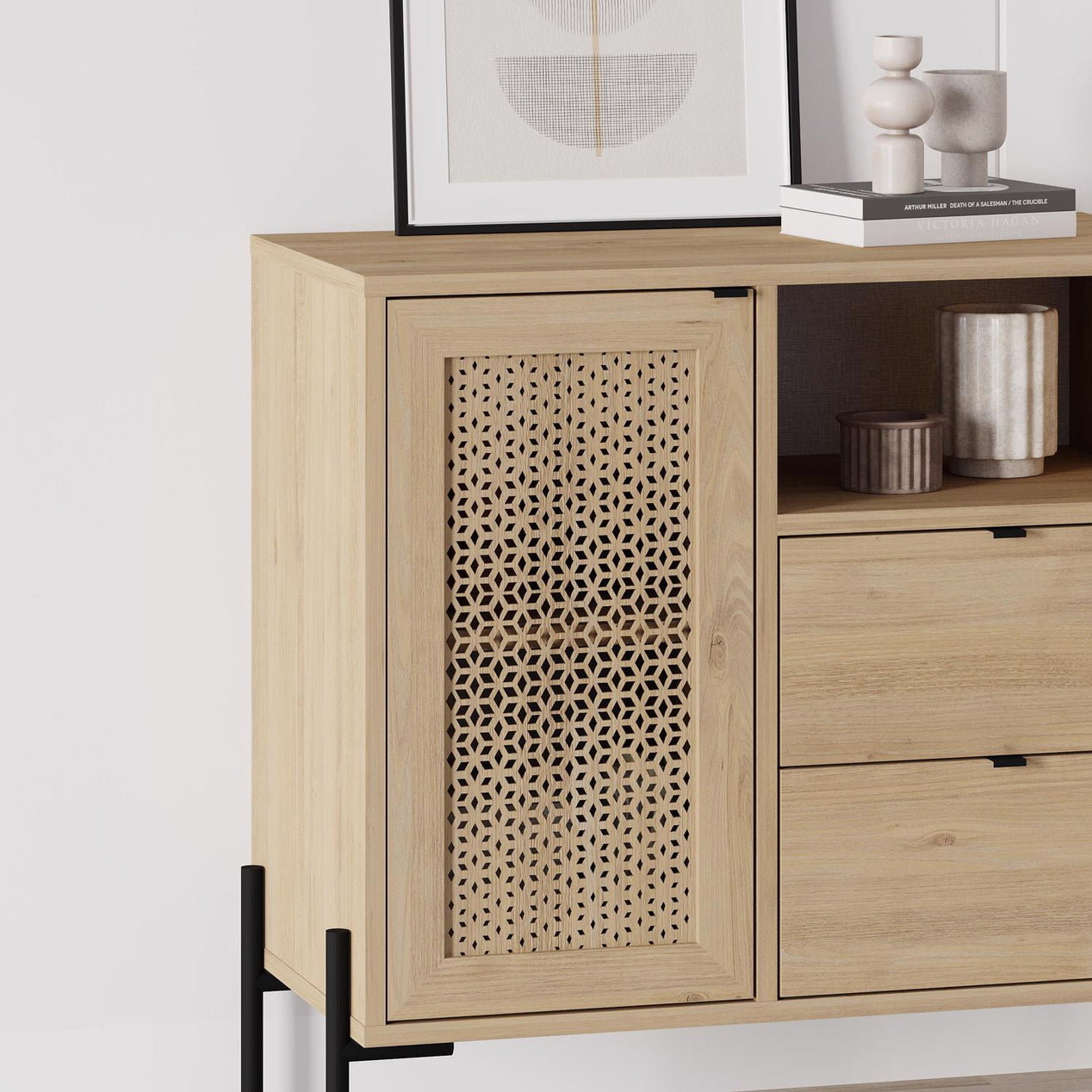 Naïve 1 Door 2 Drawer Sideboard Buffet Storage Unit with Open Shelf - Oak