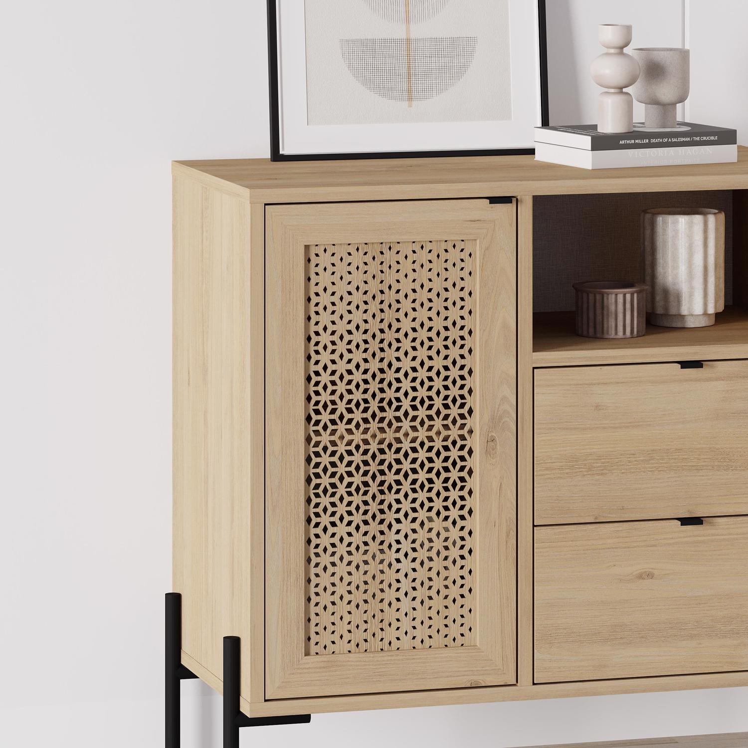 Naïve 1 Door 2 Drawer Sideboard Buffet Storage Unit with Open Shelf - Oak