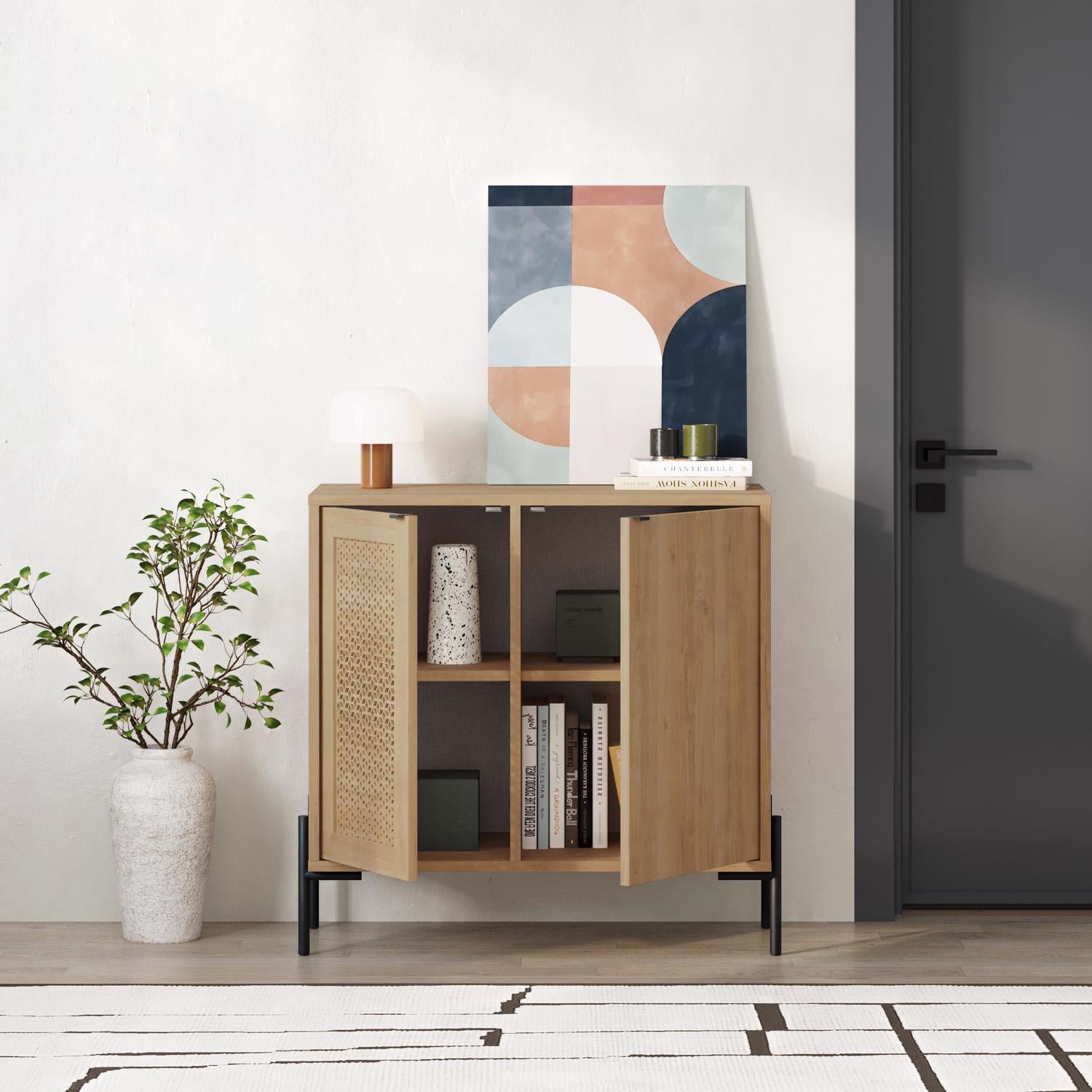 Naive 2 Door Sideboard Buffet Unit Sapphire Oak with Black Metal Frame