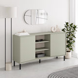 Frem 2 Door Curved Sideboard Buffet Unit Ash Green & Black Metal Legs