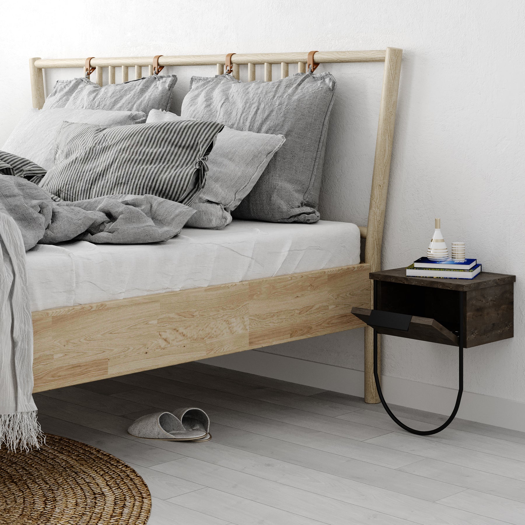 Norfolk Modern Bedside Table Dark Coffee 33cm Wide