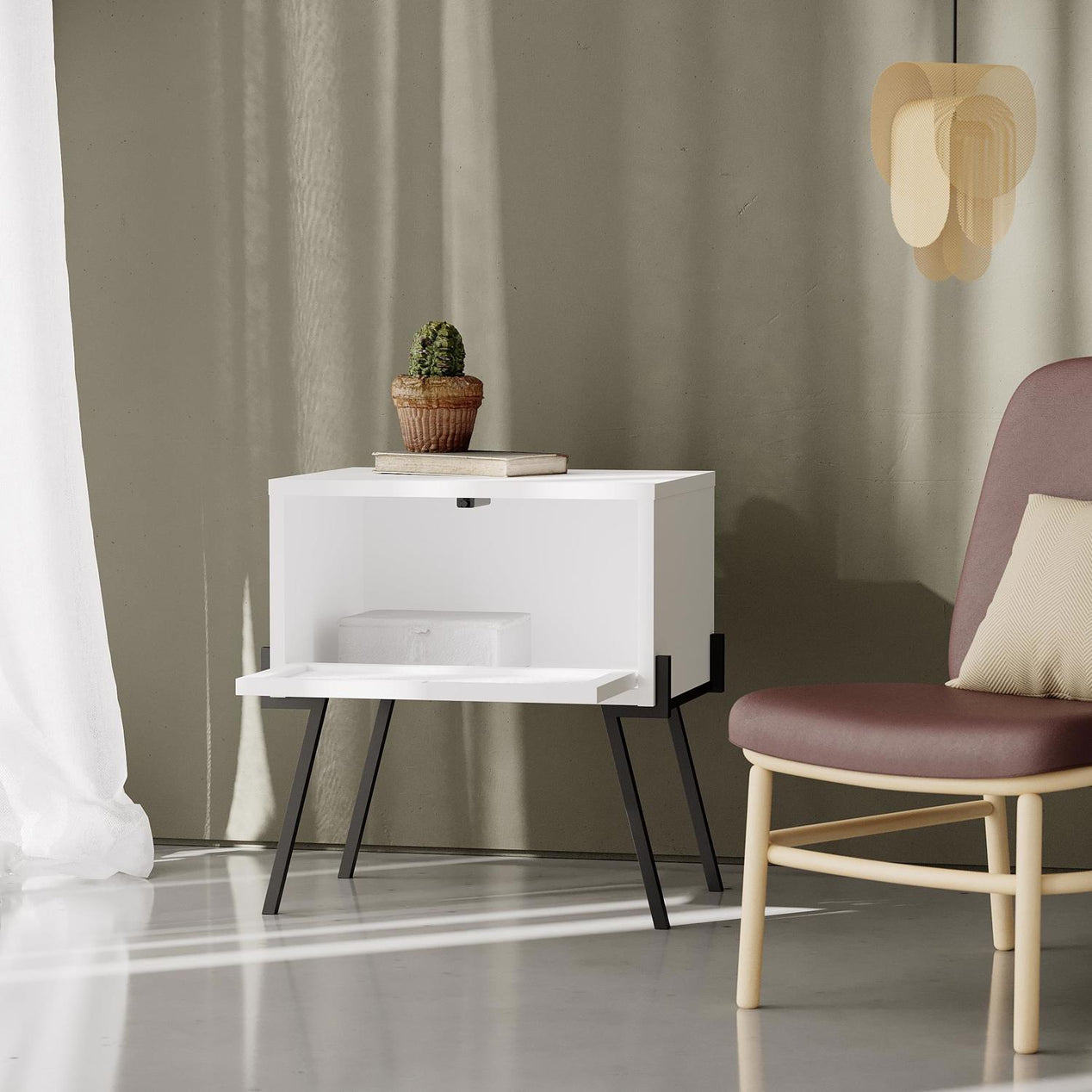 Naive Modern Nightstand Bedside Cabinet White