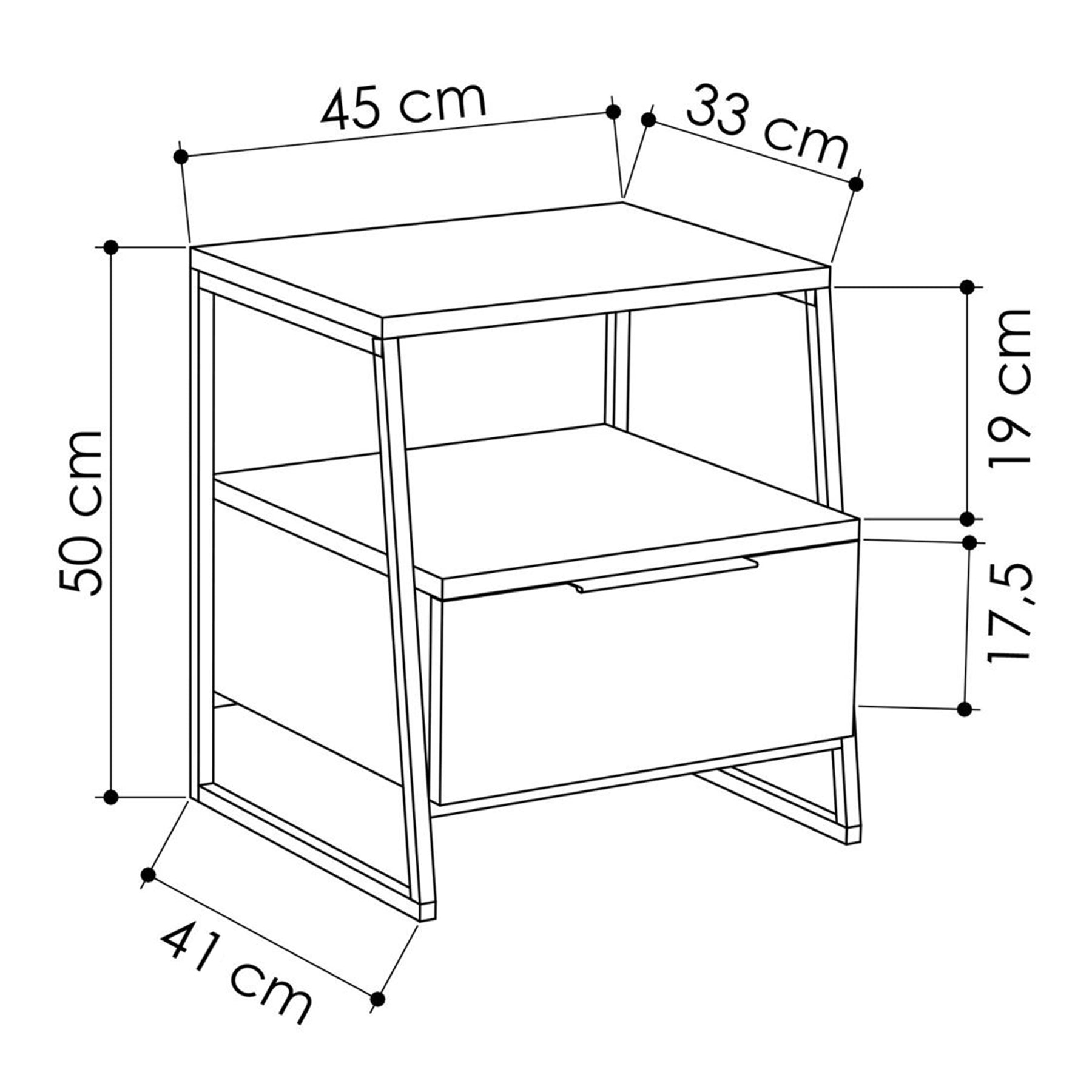 Pal Modern Bedside Table With Drawer Oak 45cm Wide