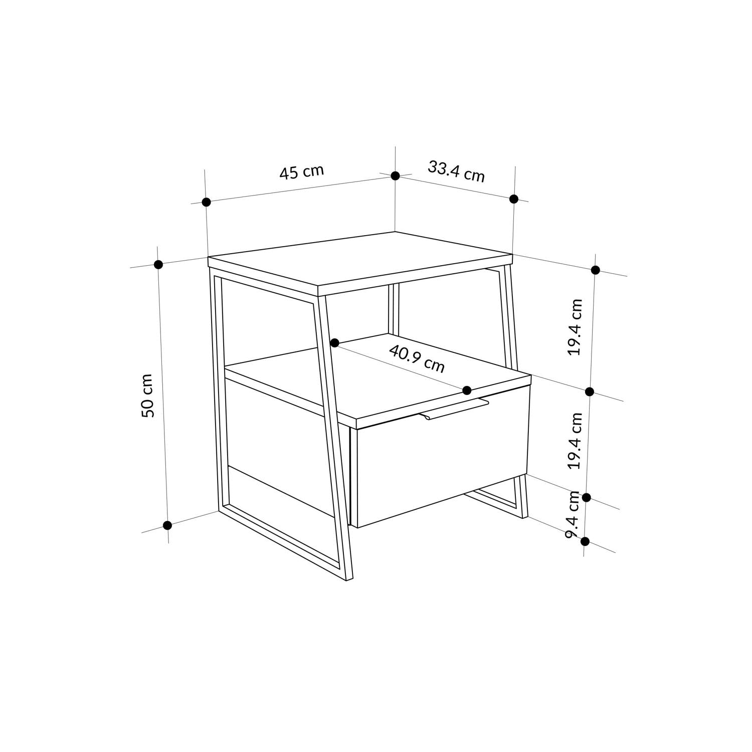 Pal Modern Bedside Table With Drawer Sandstone 45cm Wide
