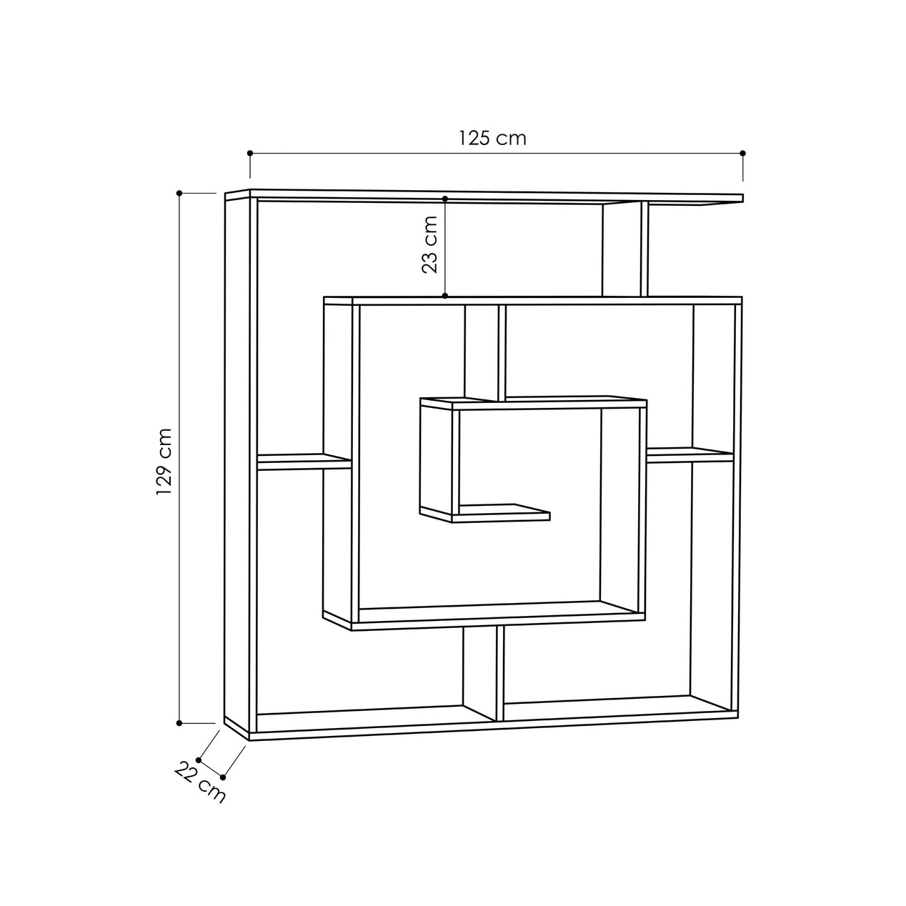 Labirent Modern Bookcase Display Unit Dark Oak 129cm High