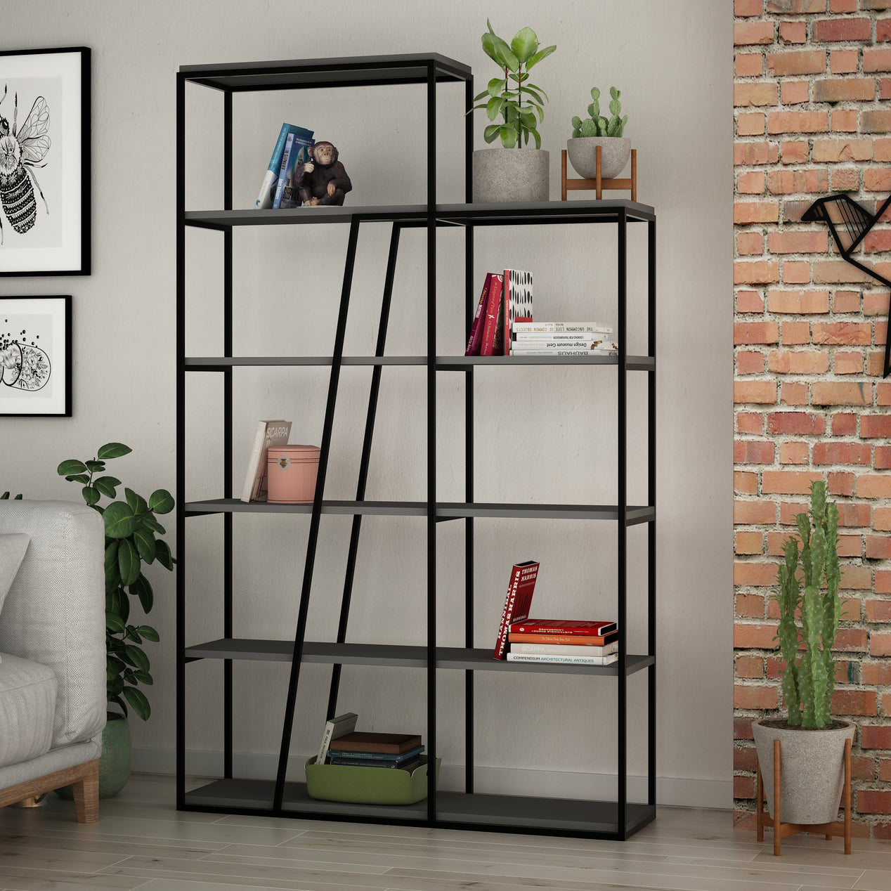 Pal Modern Bookcase Display Unit Anthracite Grey Tall 178cm