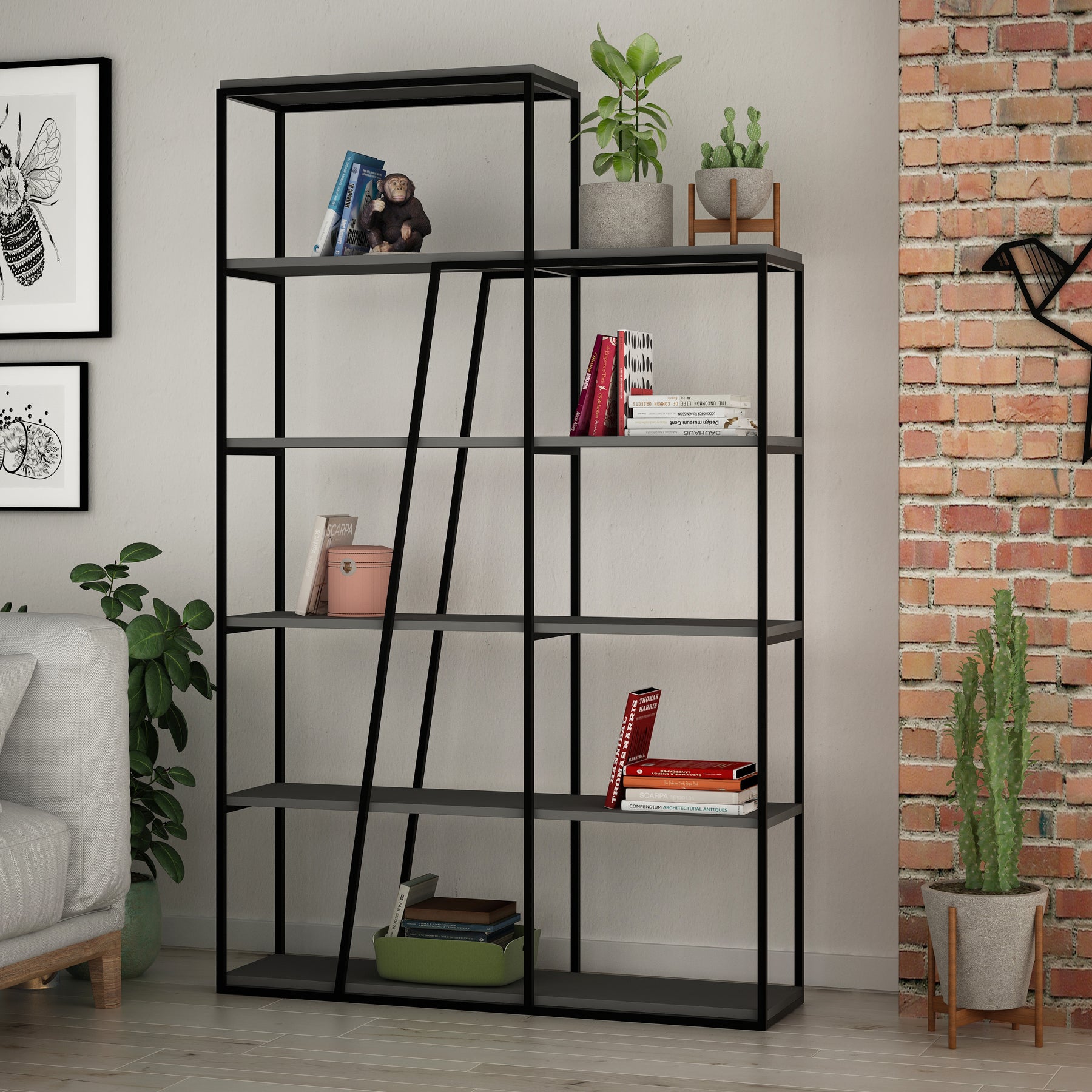 Pal Modern Bookcase Display Unit Anthracite Grey Tall 178cm
