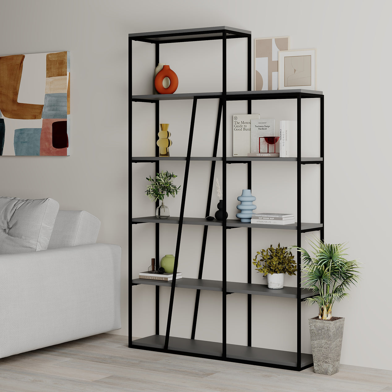 Pal Modern Bookcase Display Unit Anthracite Grey Tall 178cm