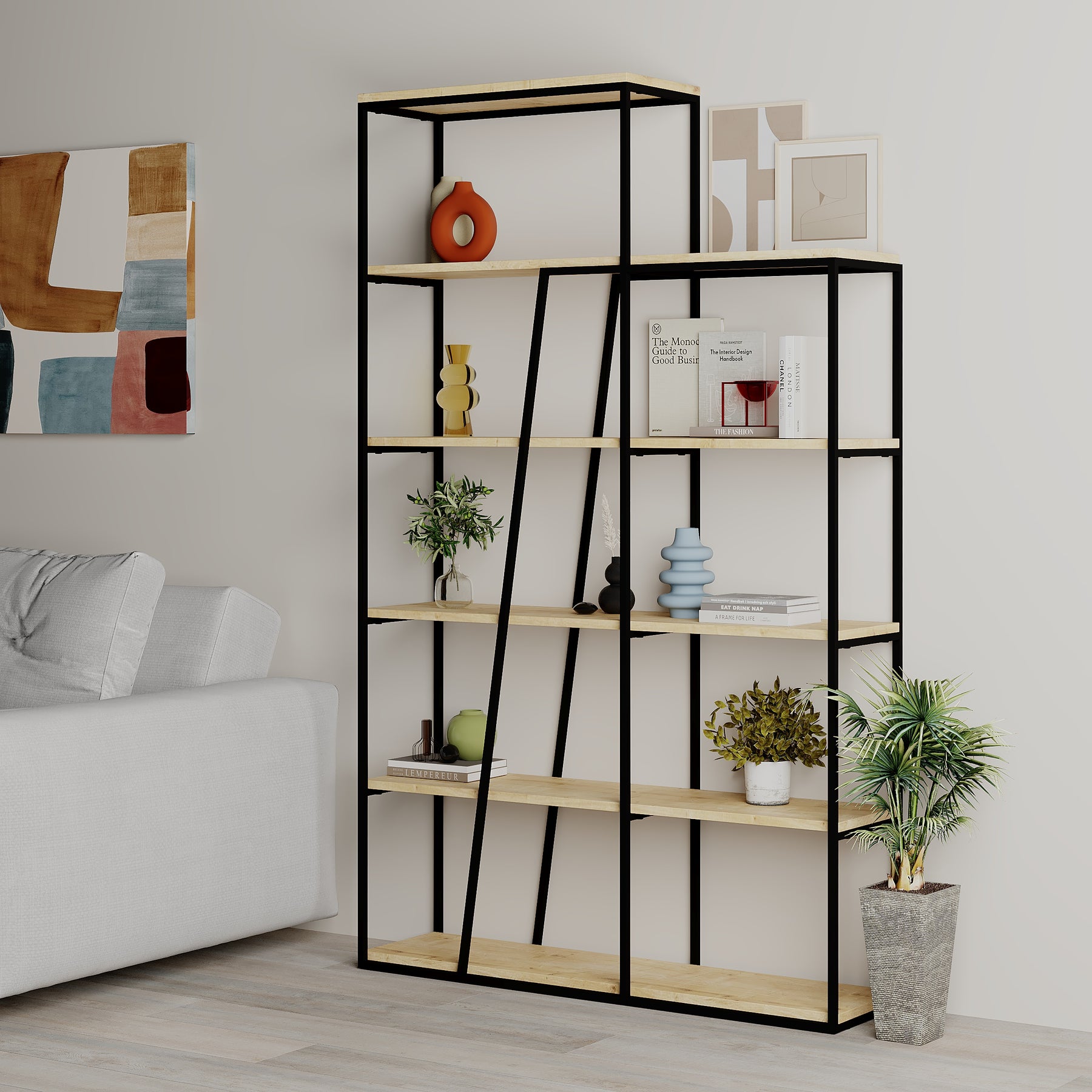 Pal Modern Bookcase Display Unit Natural Oak Effect Tall 178cm