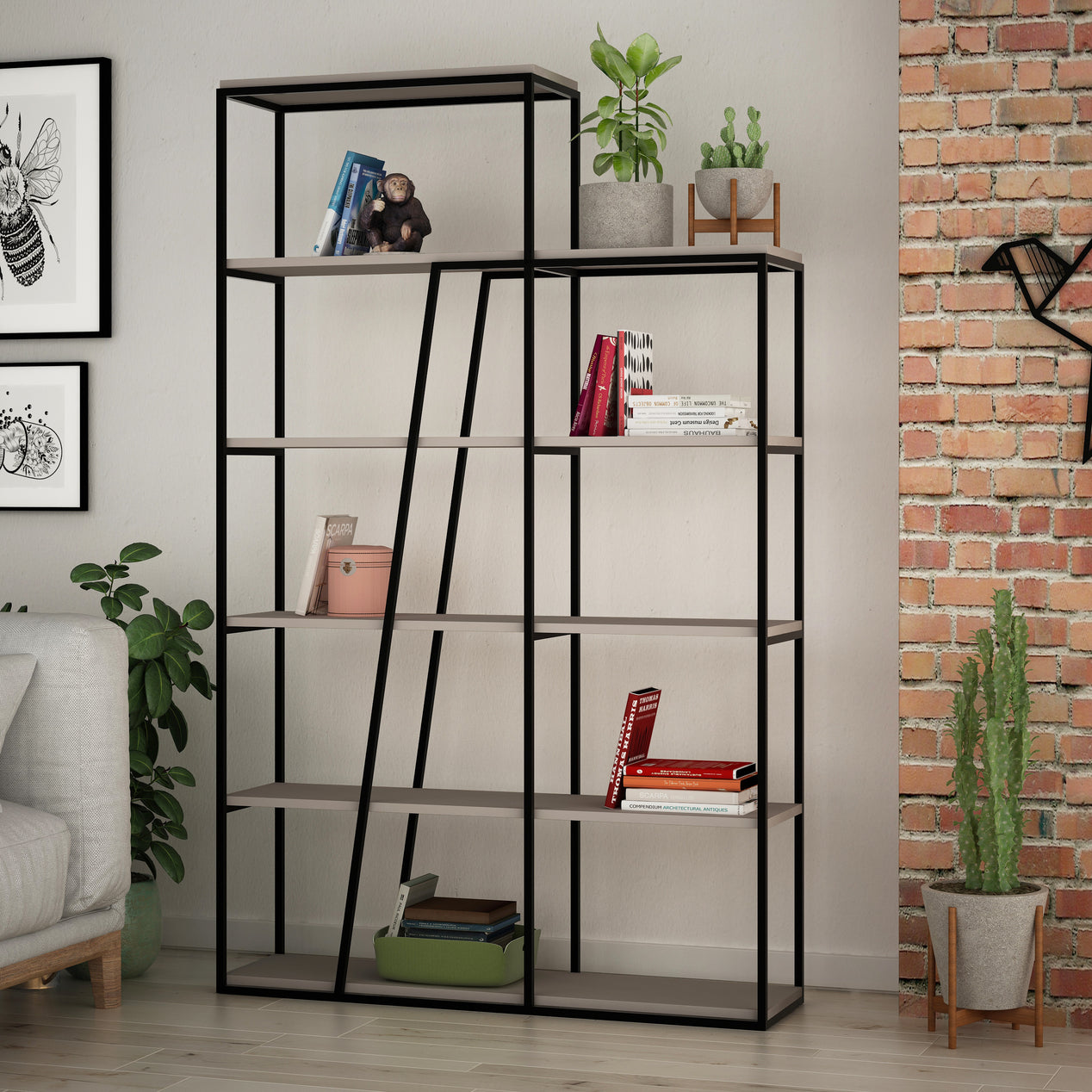 Pal Modern Bookcase Display Unit Mocha Grey Tall 178cm