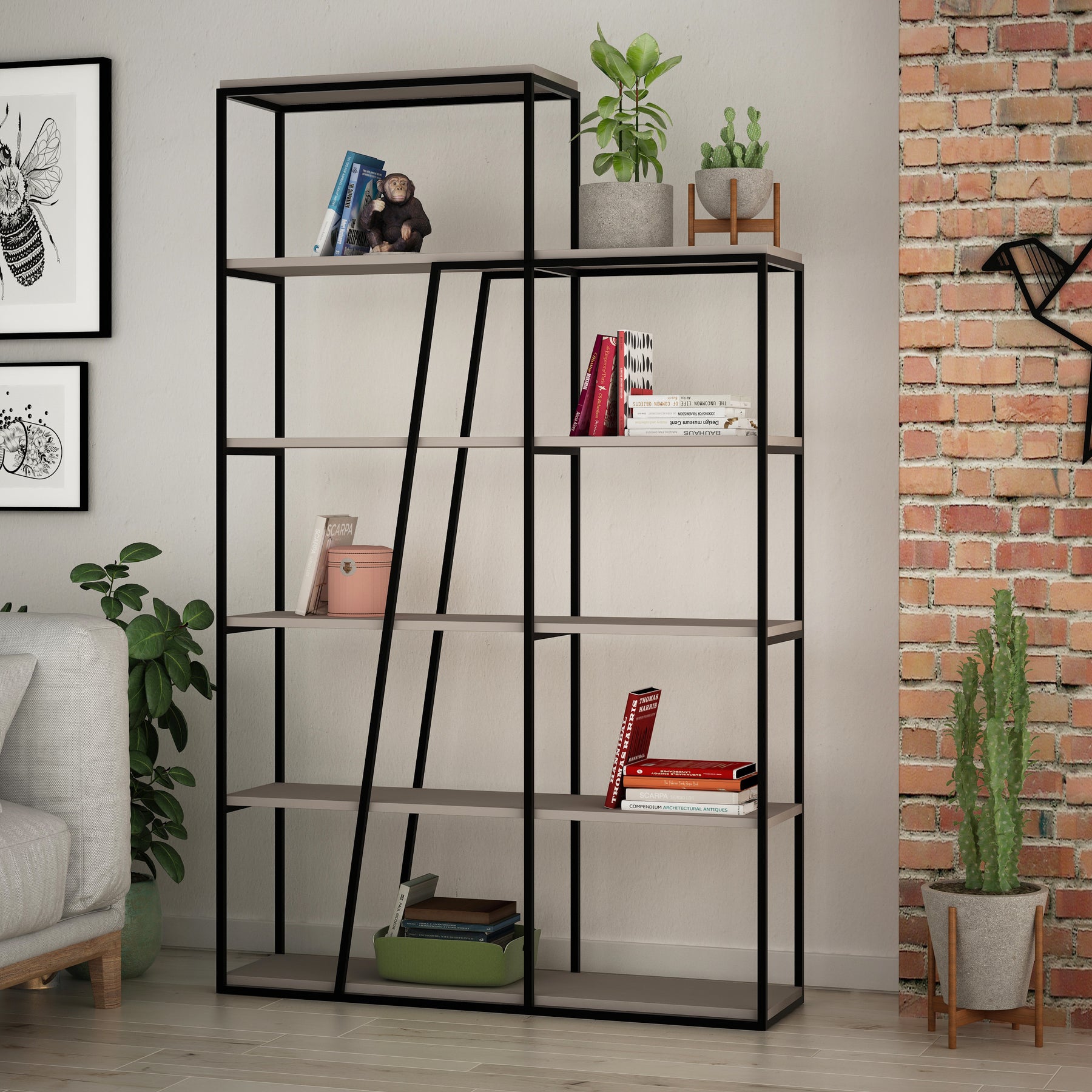 Pal Modern Bookcase Display Unit Mocha Grey Tall 178cm
