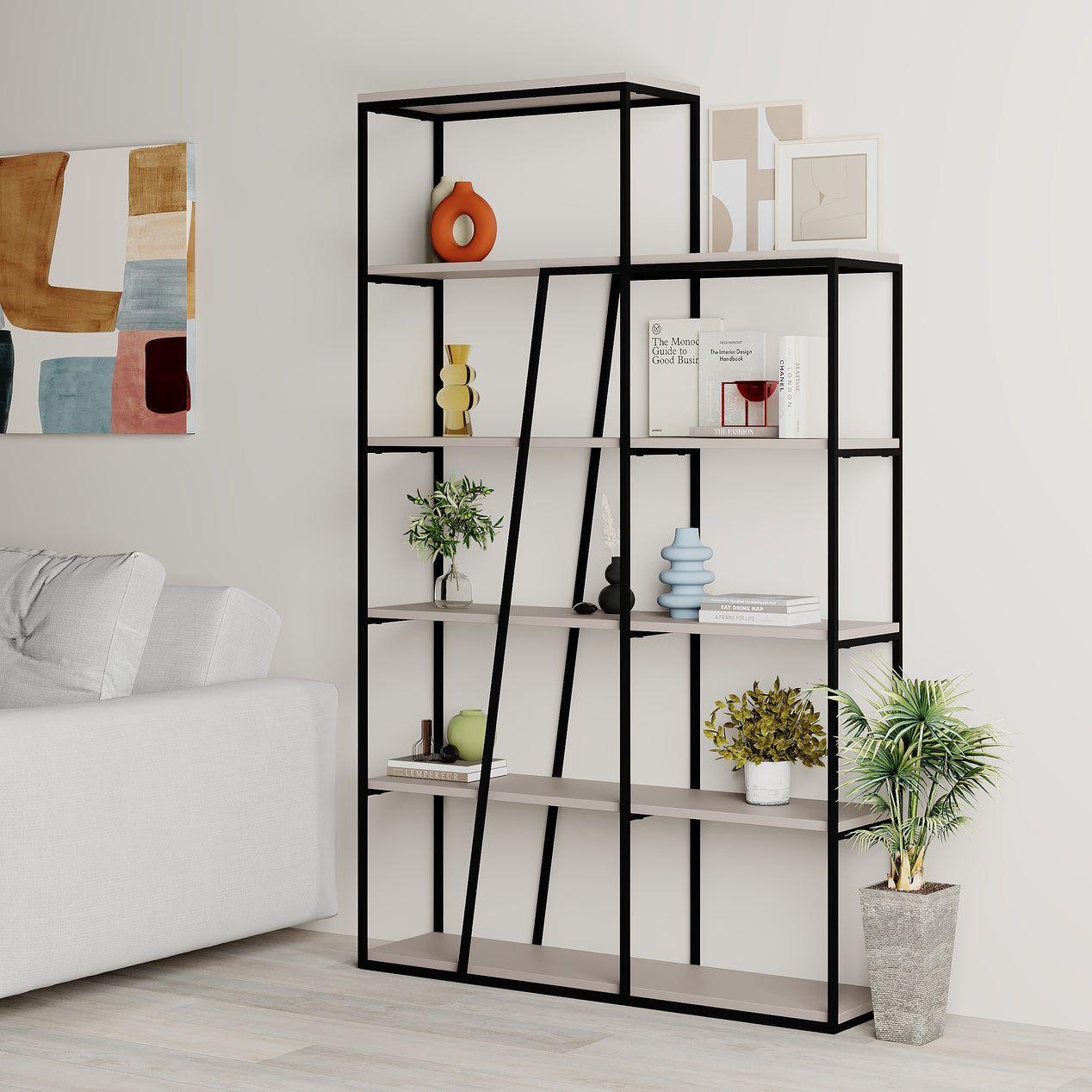 Pal Modern Bookcase Display Unit Mocha Grey Tall 178cm