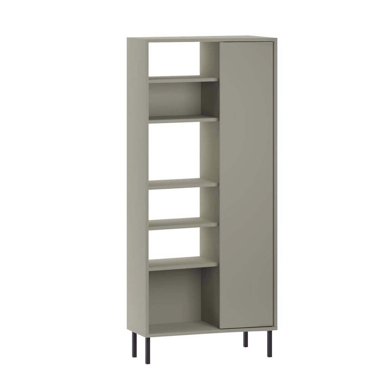 Frem Curved 5 Tier Tall Bookcase with 1 Door – Ash Green – 175.5 cm