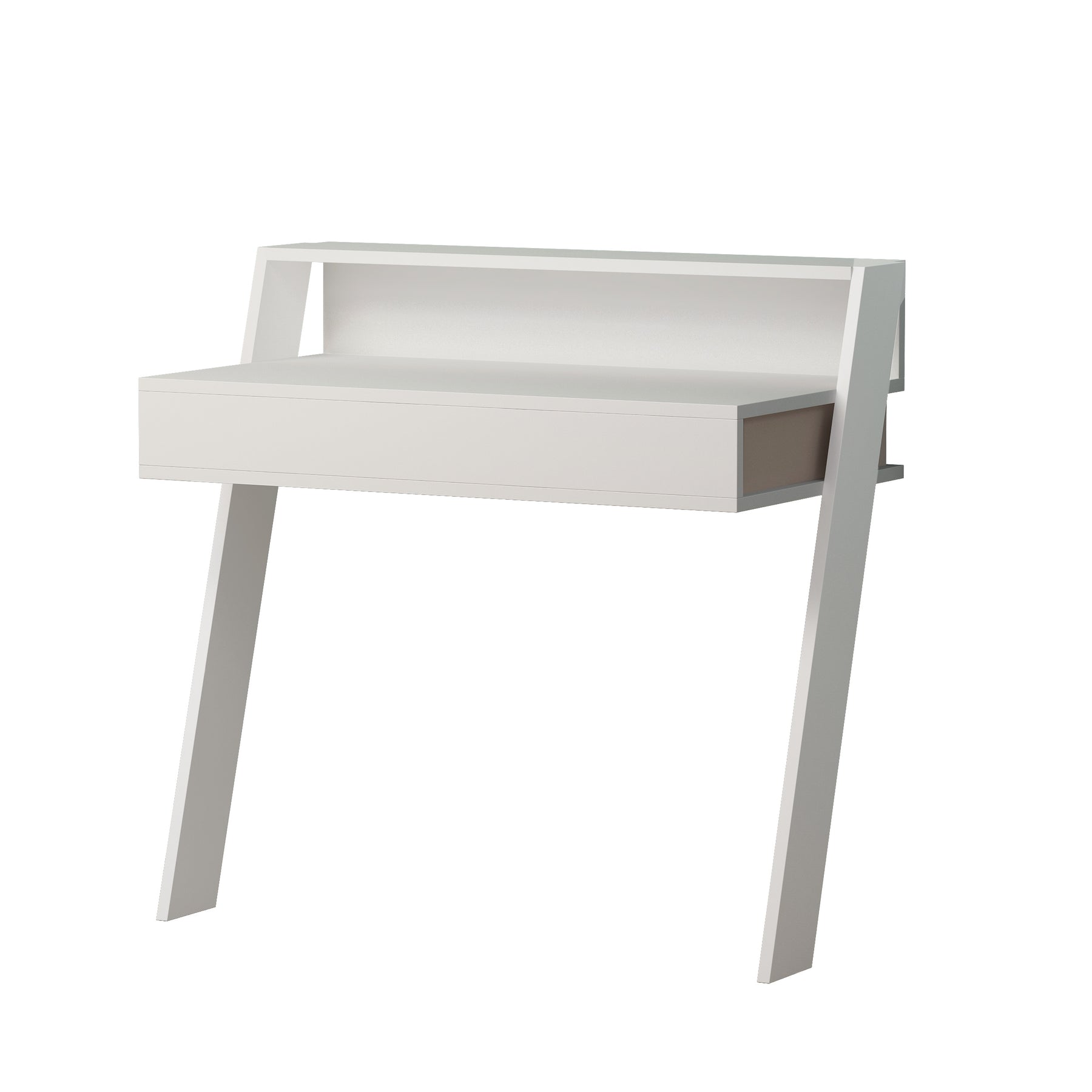 Cowork Modern Desk White Wall Mounted With Drawer 94cm Wide