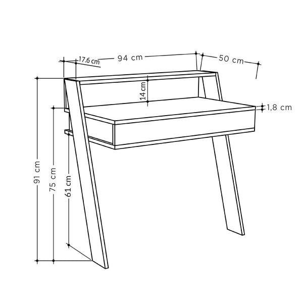 Cowork Modern Desk Ash Green Wall Mounted With Drawer 94cm Wide