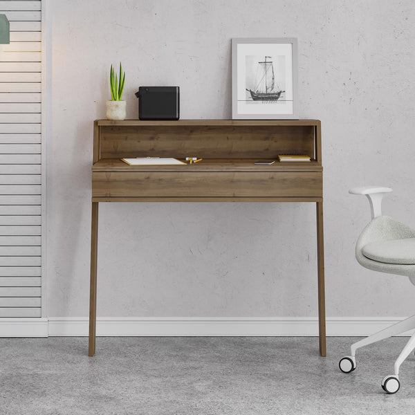 Cowork Modern Desk Dark Oak Wall Mounted With Drawer 94cm Wide