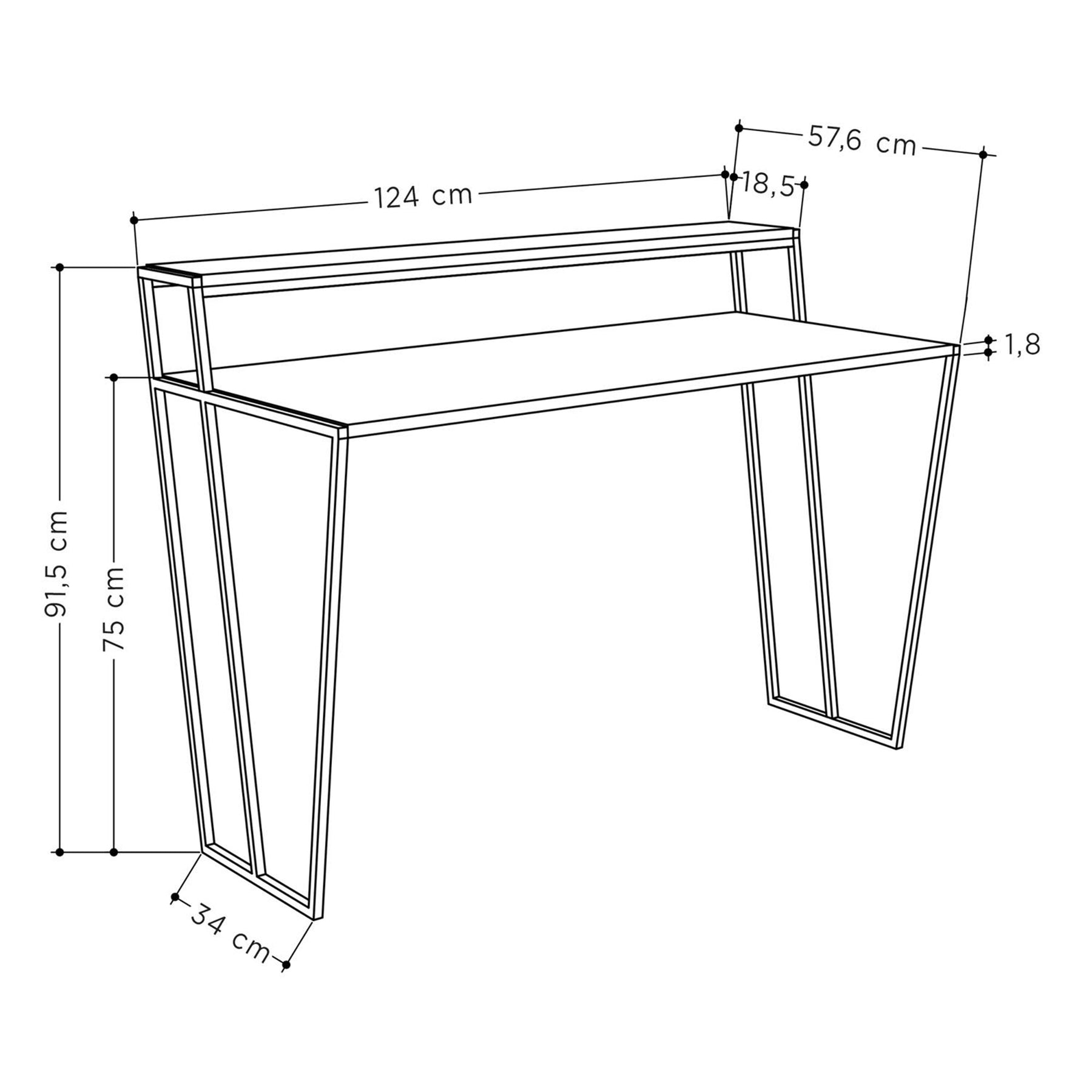 Pal Modern Study Desk Mocha Grey With Monitor Stand 124cm Wide