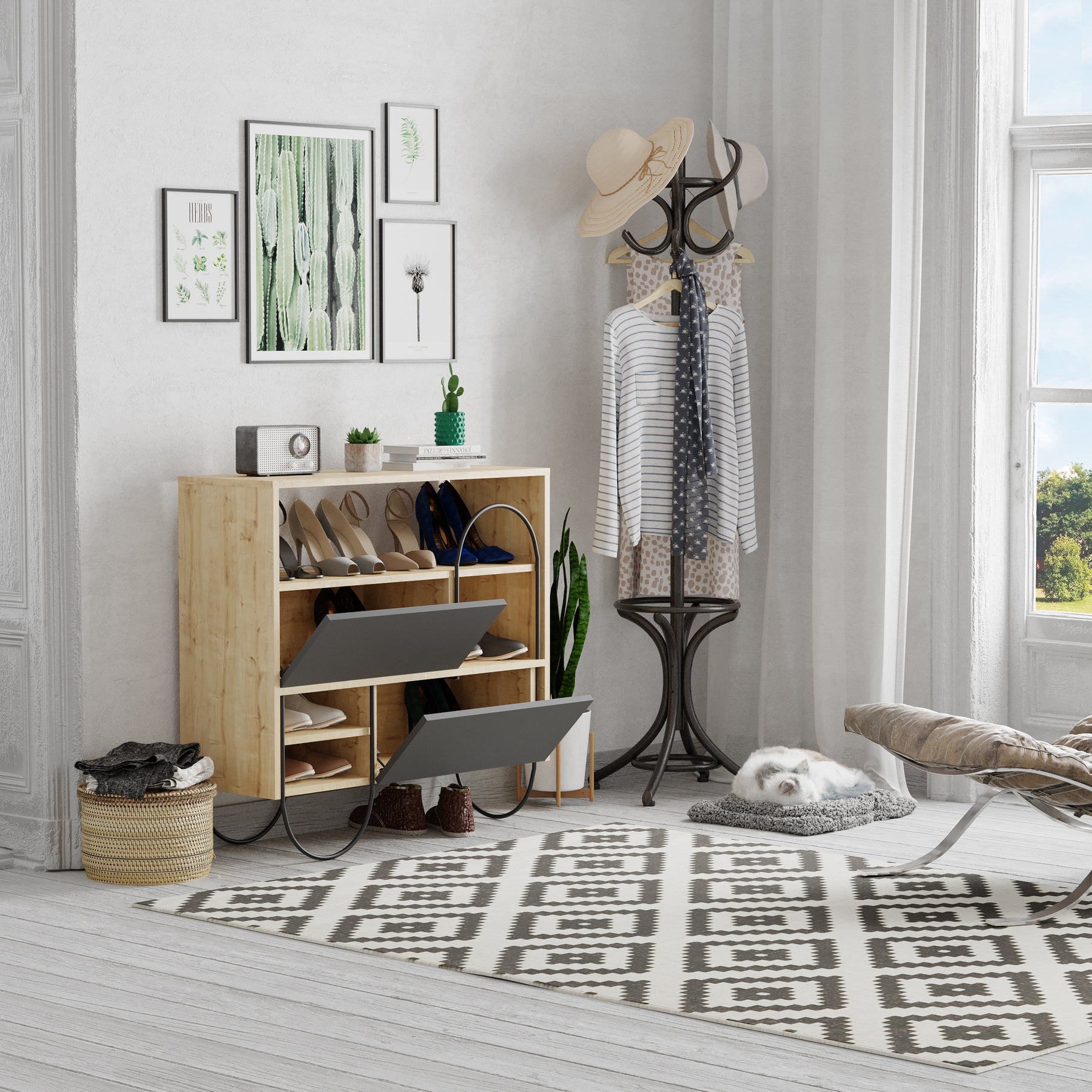 Norfolk Shoe Cabinet Oak Anthracite Grey