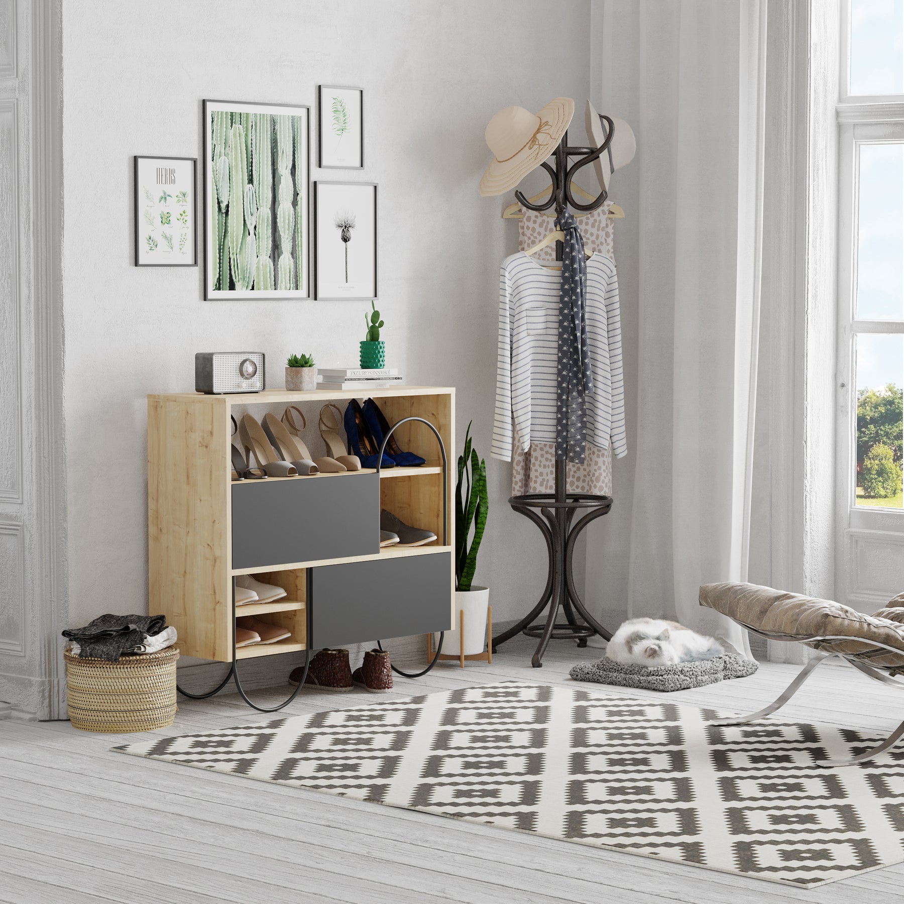 Norfolk Shoe Cabinet Oak Anthracite Grey