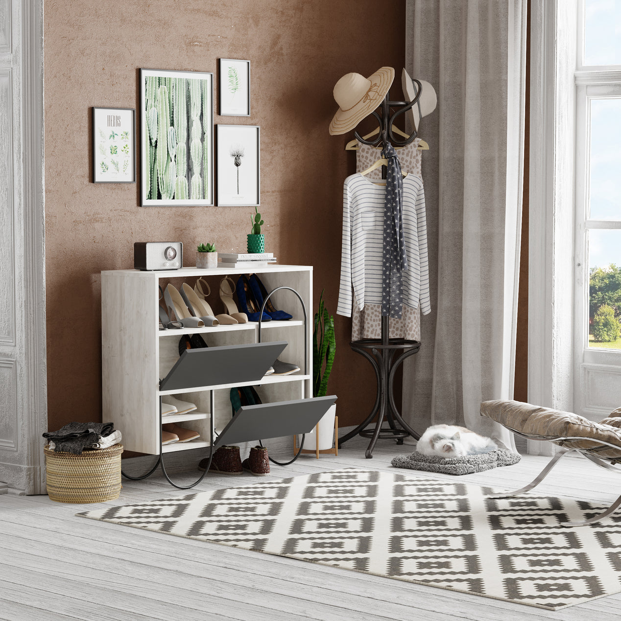 Norfolk Shoe Cabinet Ancient White Anthracite Grey