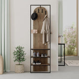 Modern Archy Hall Stand Coat Rack with Shoe Storage 180cm High Dark Oak