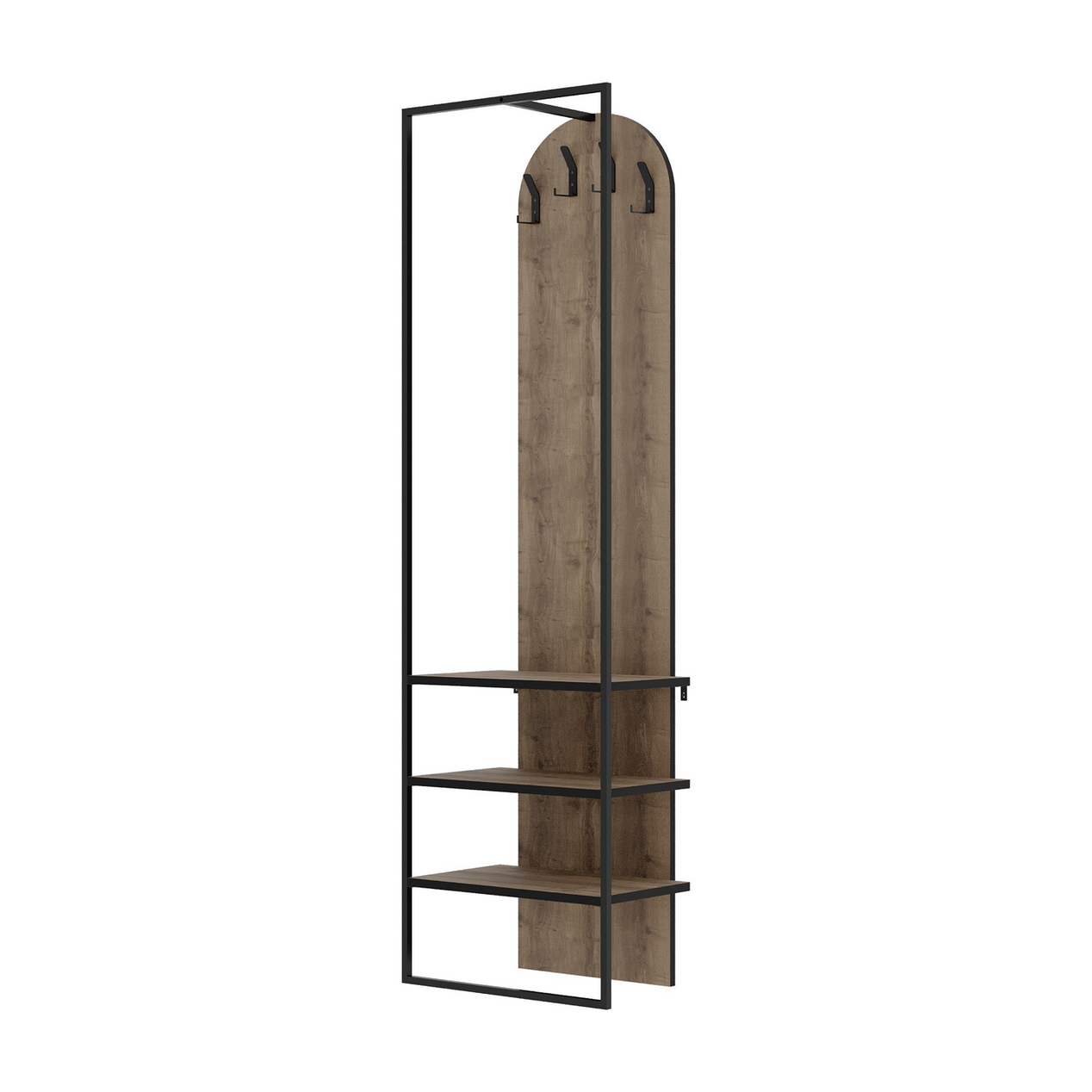 Modern Archy Hall Stand Coat Rack with Shoe Storage 180cm High Dark Oak