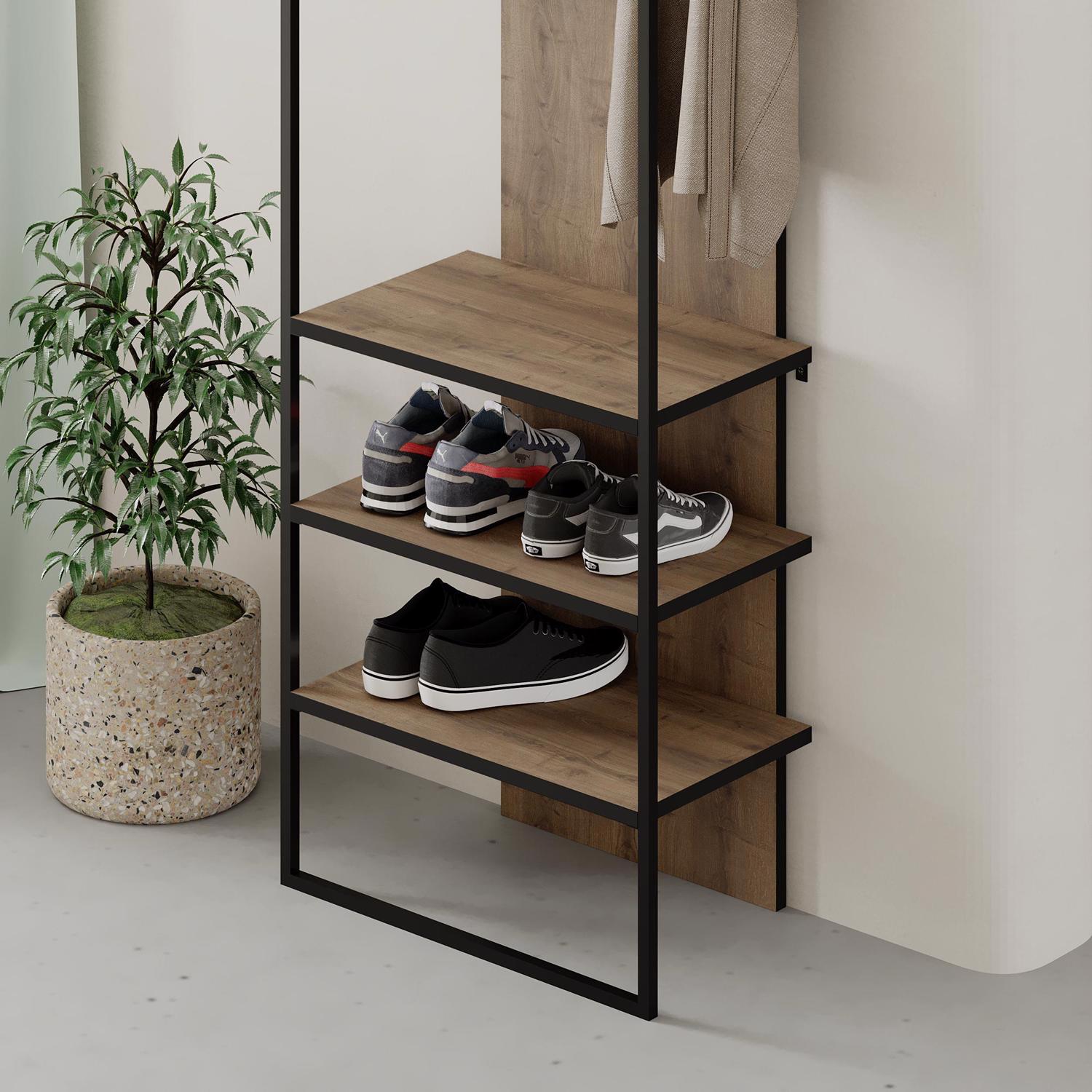 Modern Archy Hall Stand Coat Rack with Shoe Storage 180cm High Dark Oak