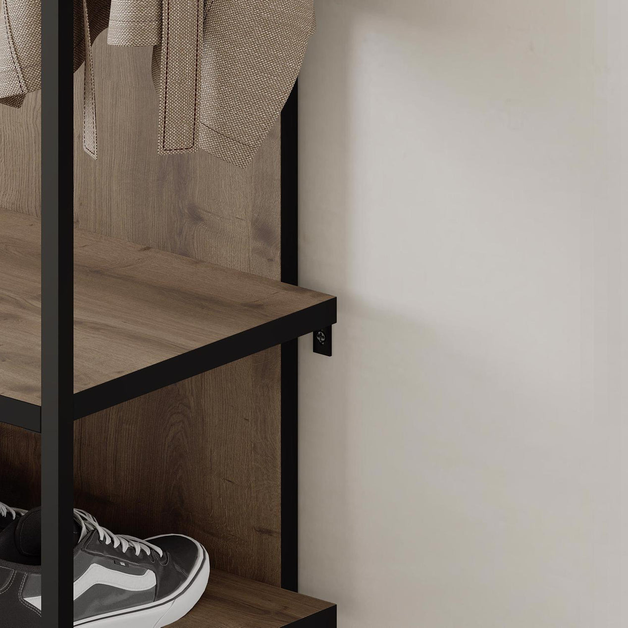 Modern Archy Hall Stand Coat Rack with Shoe Storage 180cm High Dark Oak