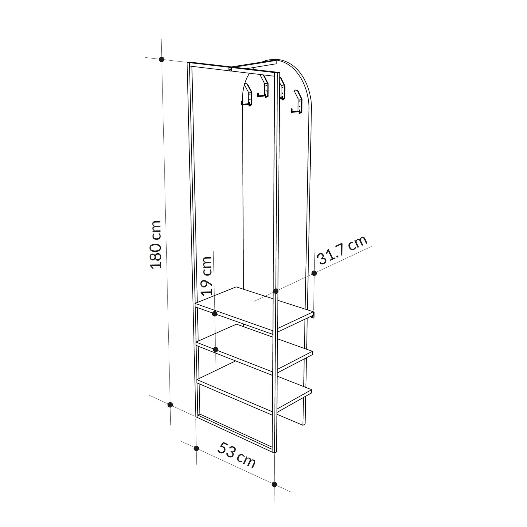 Modern Archy Hall Stand Coat Rack with Shoe Storage 180cm High Retro Grey