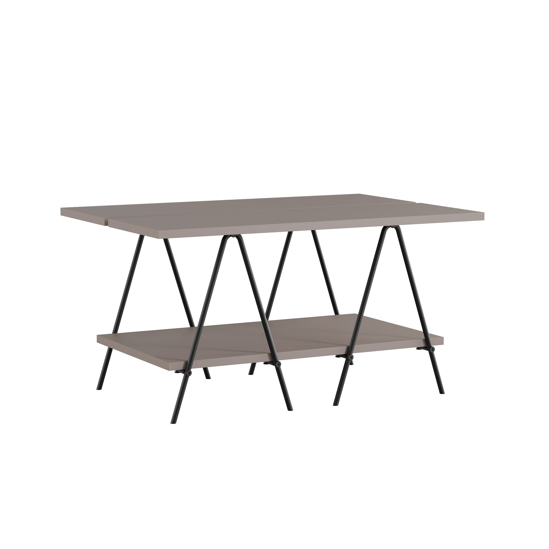Essel Centre Coffee Table Mocha Grey Metal Trestle Legs 80cm