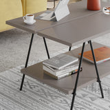 Essel Centre Coffee Table Mocha Grey Metal Trestle Legs 80cm