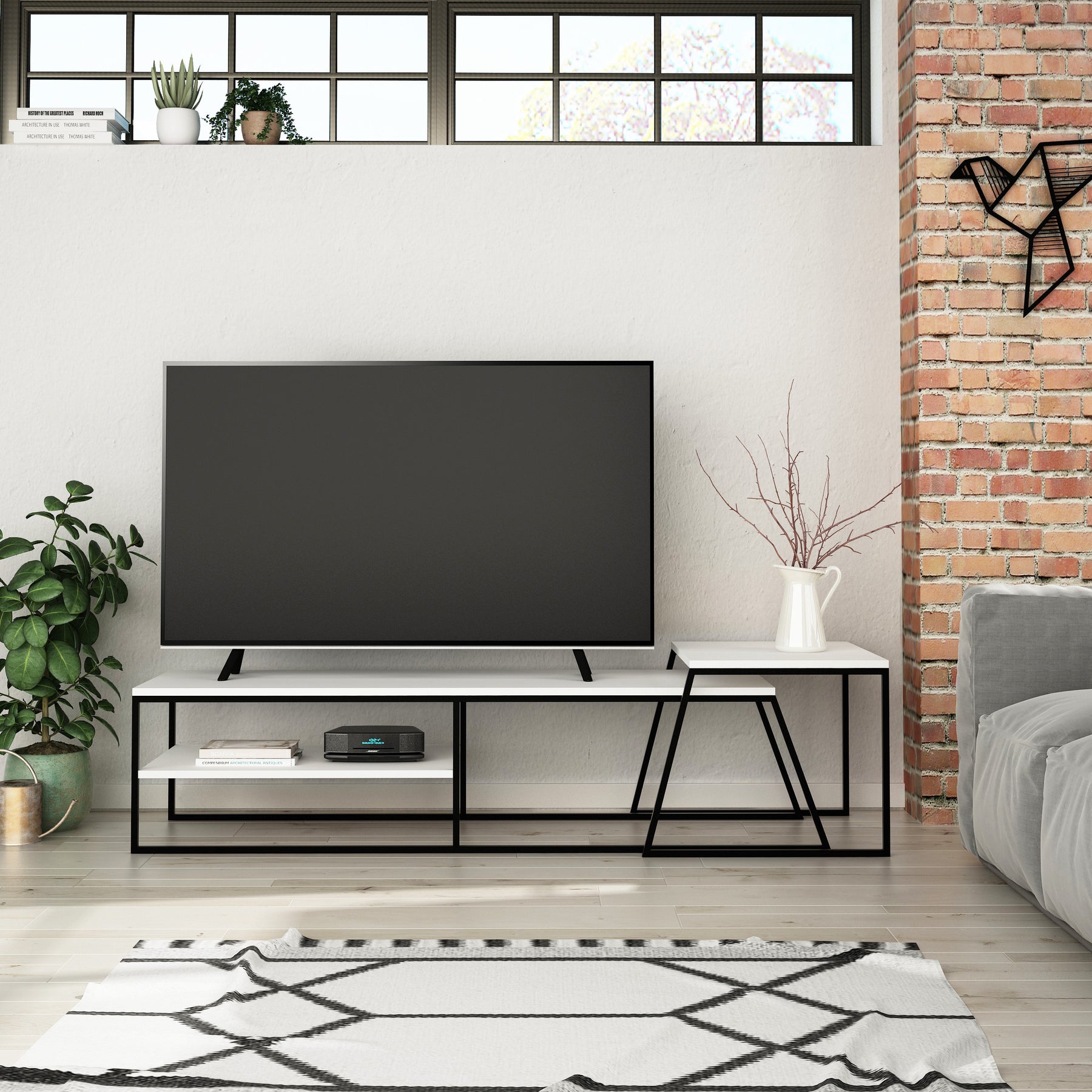 Pal Modern TV Unit Multimedia Centre Stand With Storage White 163cm