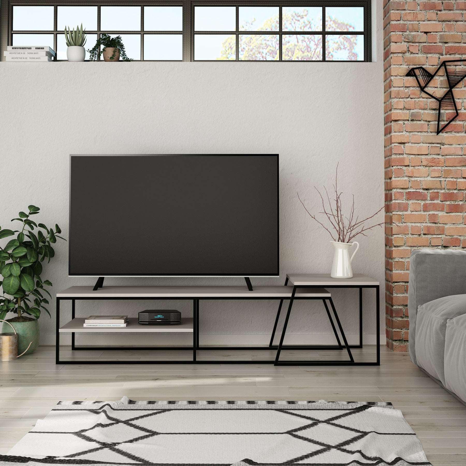 Pal Modern TV Unit Multimedia Centre Stand With Storage Mocha Grey 163cm