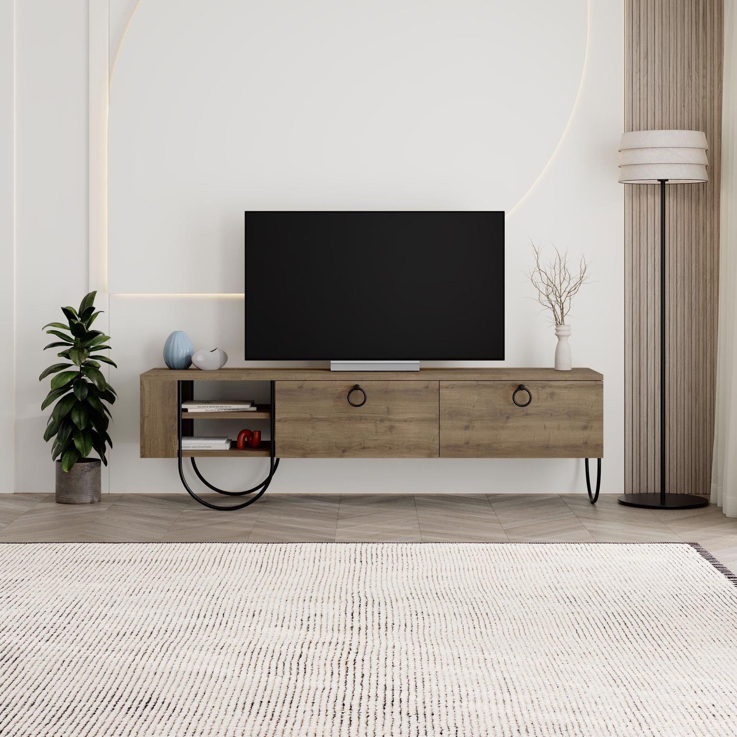 Norfolk Modern TV Unit Multimedia Centre Dark Oak with Storage