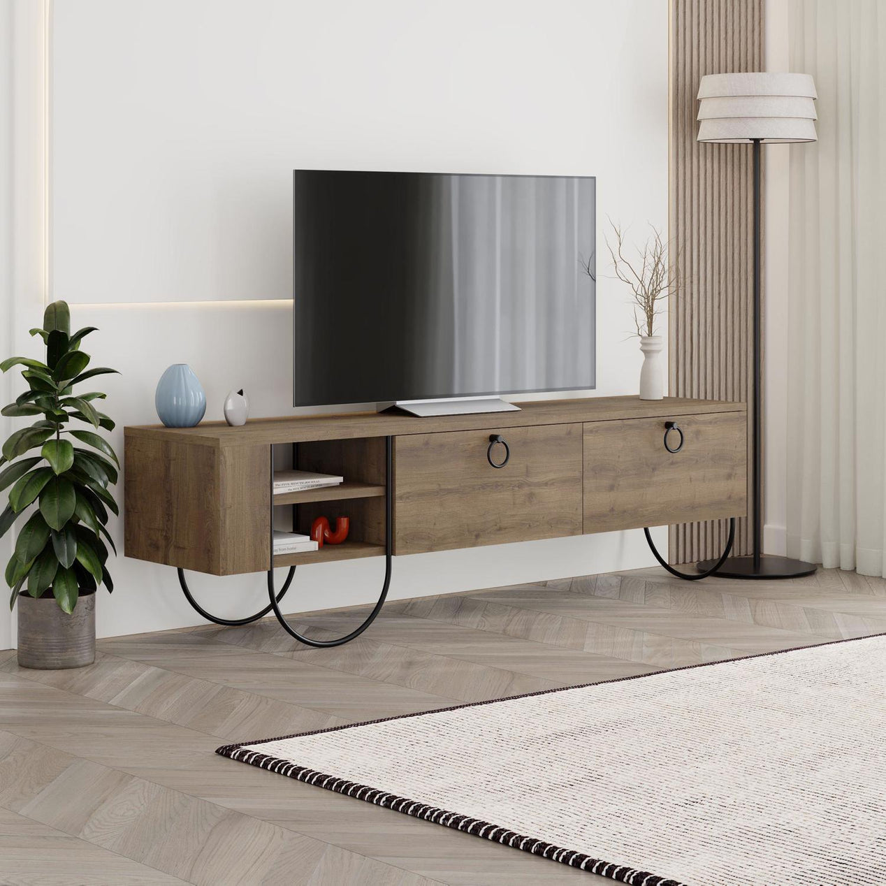 Norfolk Modern TV Unit Multimedia Centre Dark Oak with Storage