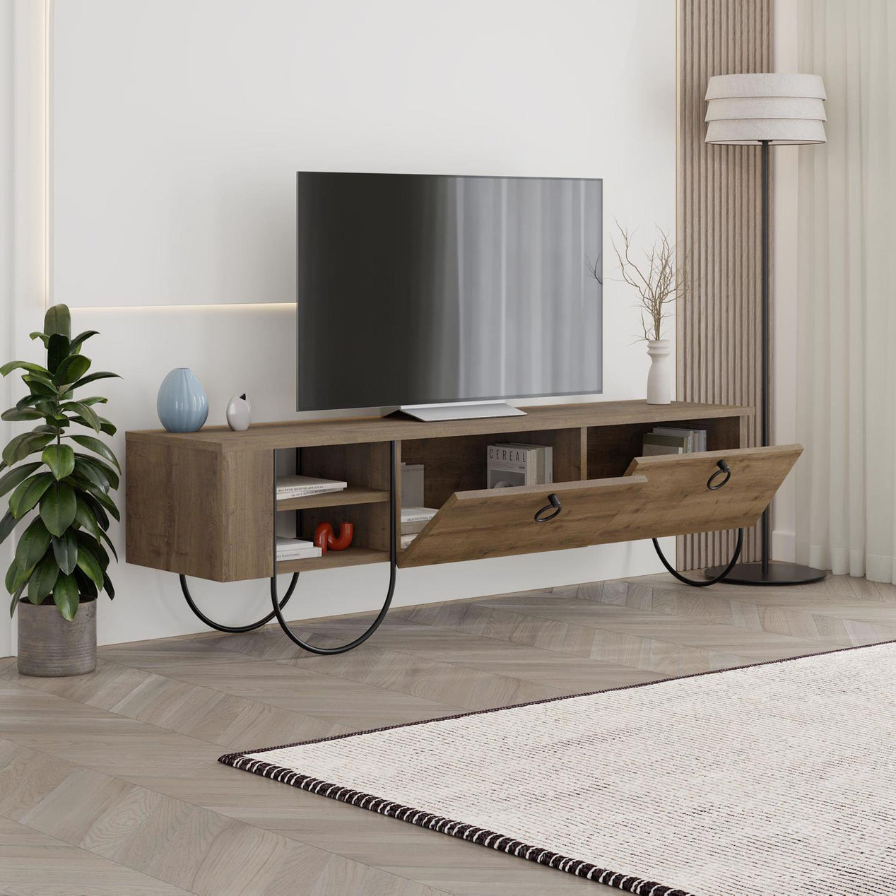 Norfolk Modern TV Unit Multimedia Centre Dark Oak with Storage