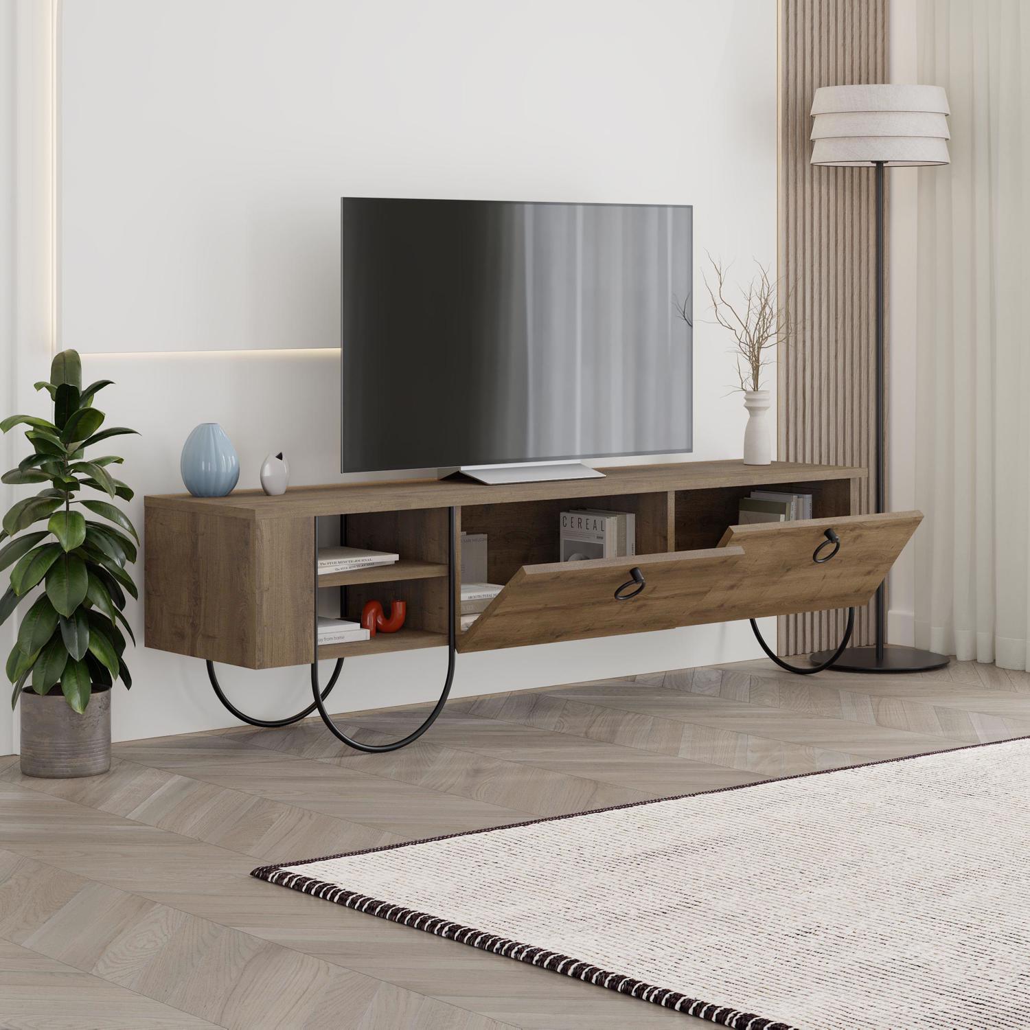Norfolk Modern TV Unit Multimedia Centre Dark Oak with Storage