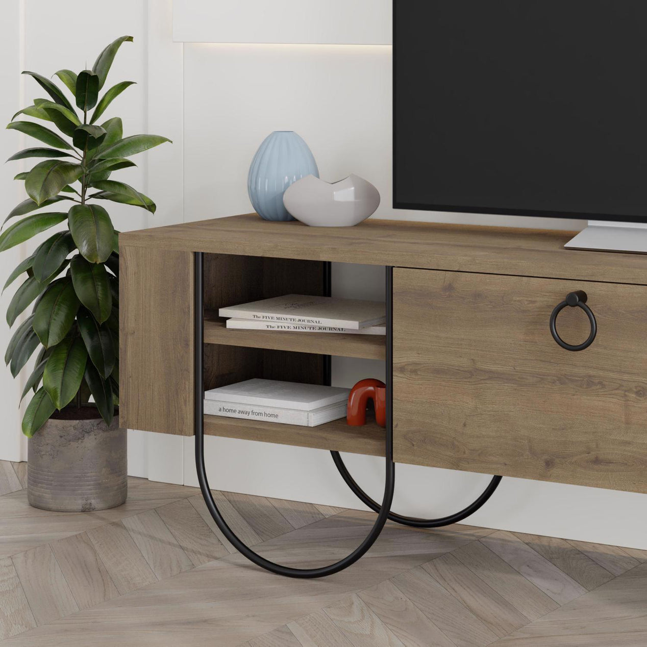 Norfolk Modern TV Unit Multimedia Centre Dark Oak with Storage