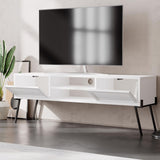 Naive 2 Door TV Unit Stand - White with Black Metal Legs