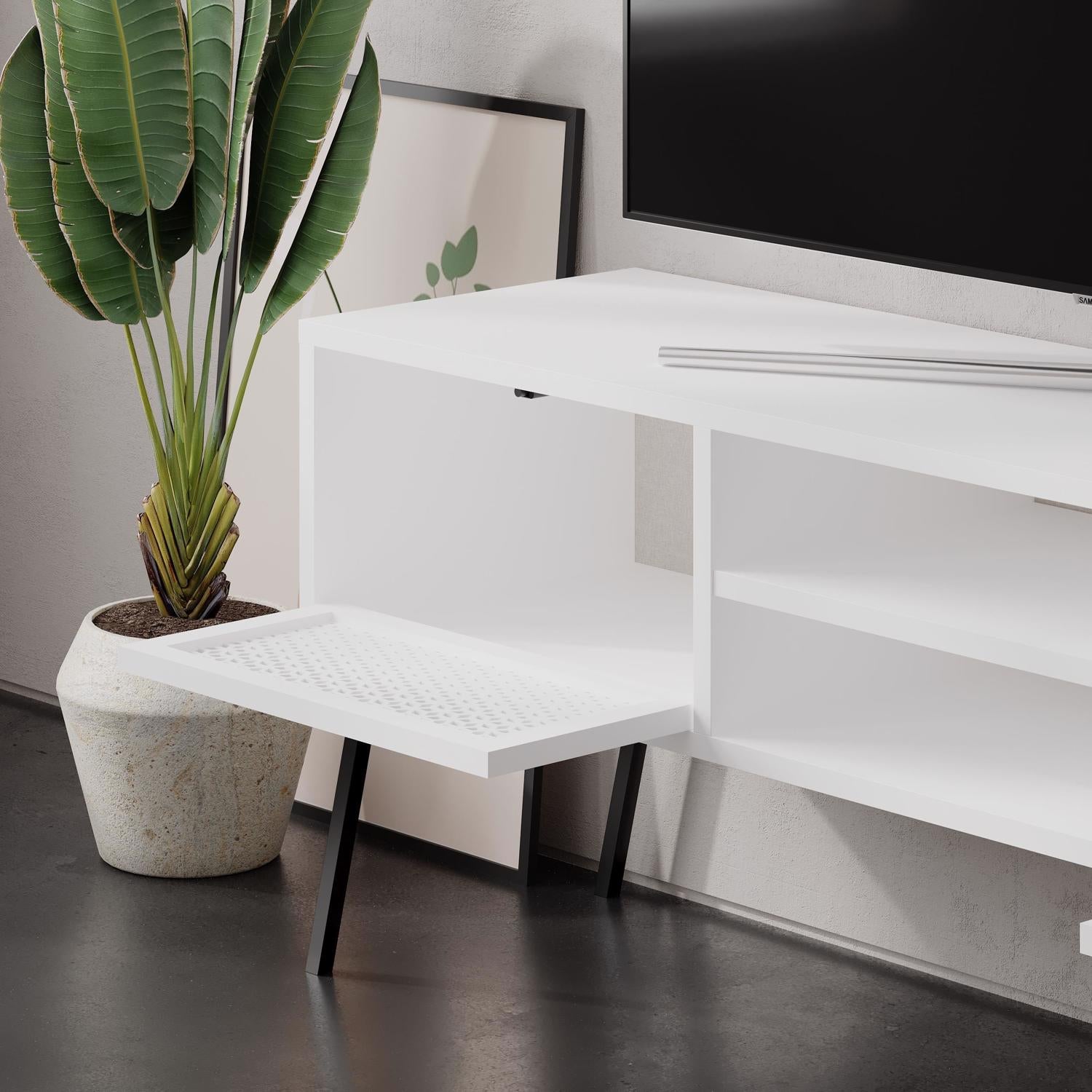 Naive 2 Door TV Unit Stand - White with Black Metal Legs