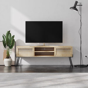 Naive 2 Door TV Unit Stand - Sapphire Oak with Black Metal Legs