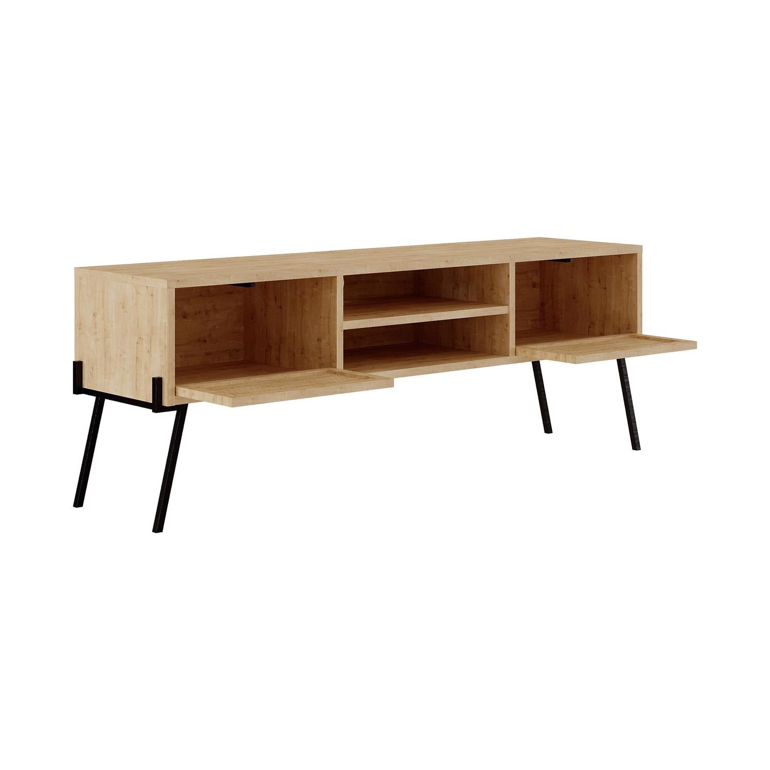 Naive 2 Door TV Unit Stand - Sapphire Oak with Black Metal Legs