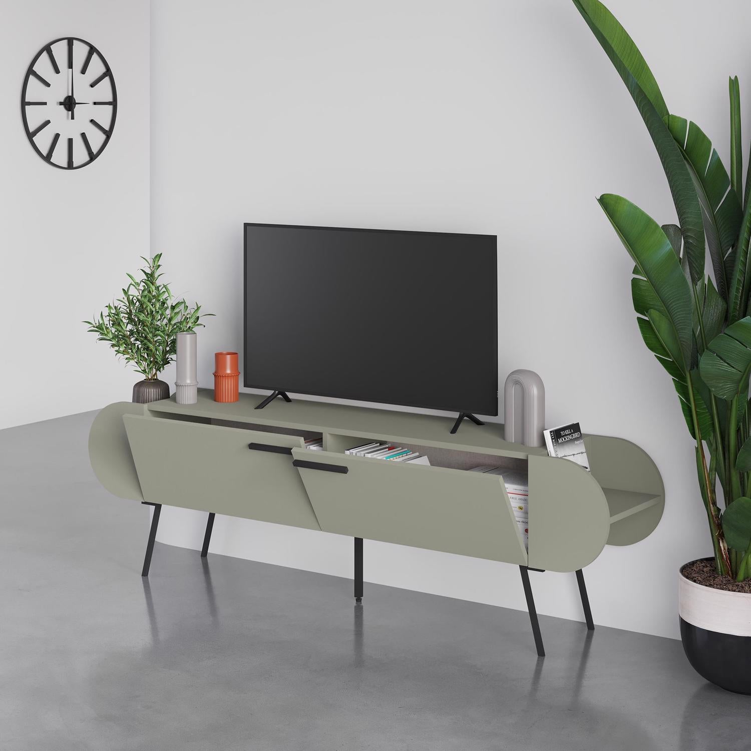 Capsule Modern TV Unit Multimedia Centre Ash Green with Storage