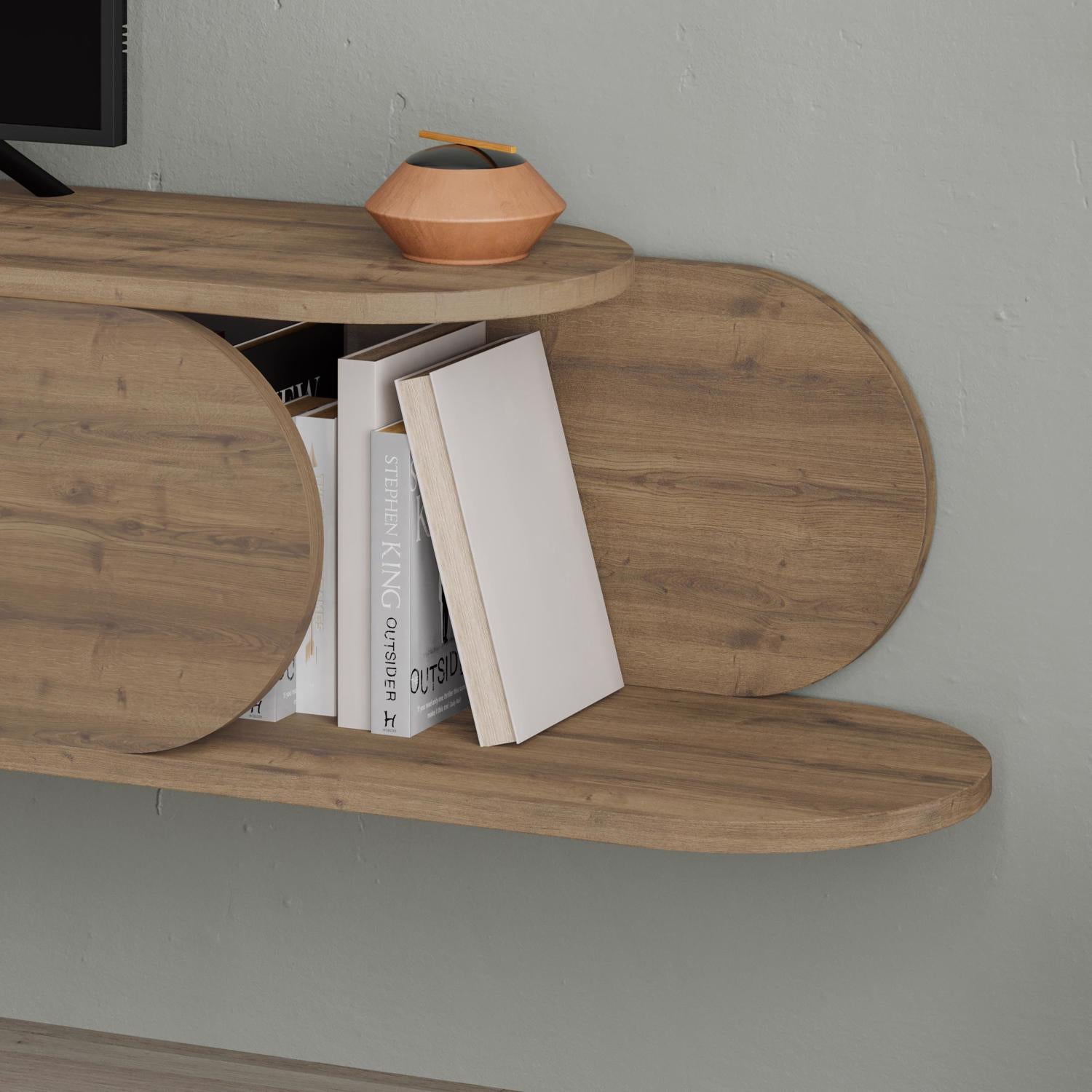 Tone Modern Wall Mounted TV Unit Stand Dark Oak with Storage