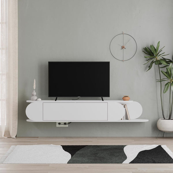 Tone Modern Wall Mounted TV Unit Stand White with Storage