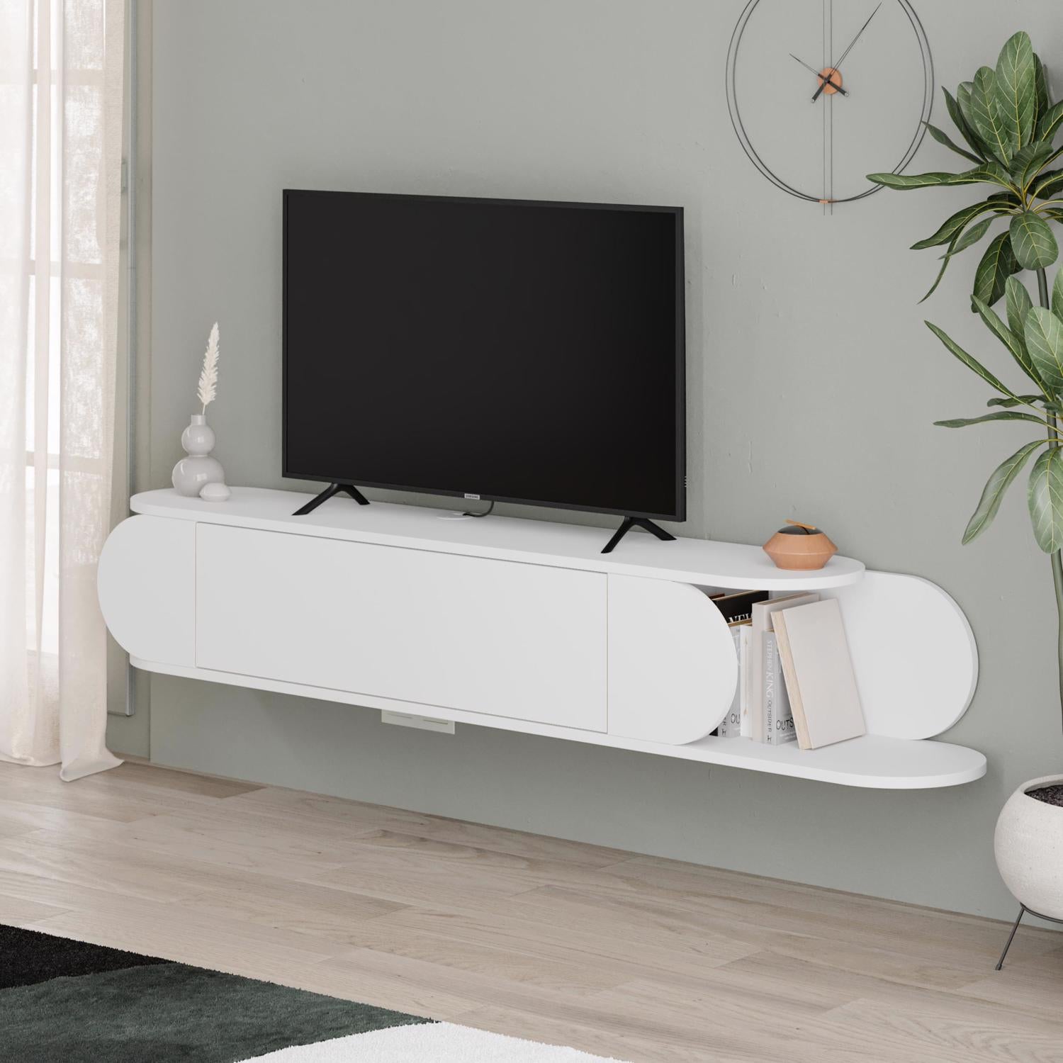 Tone Modern Wall Mounted TV Unit Stand White with Storage