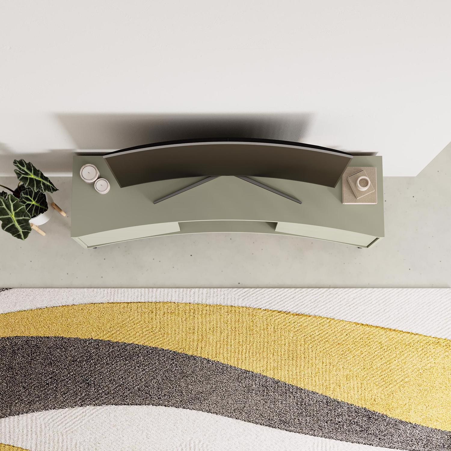 Frem Modern Curved TV Stand 2 Door Unit Ash Green