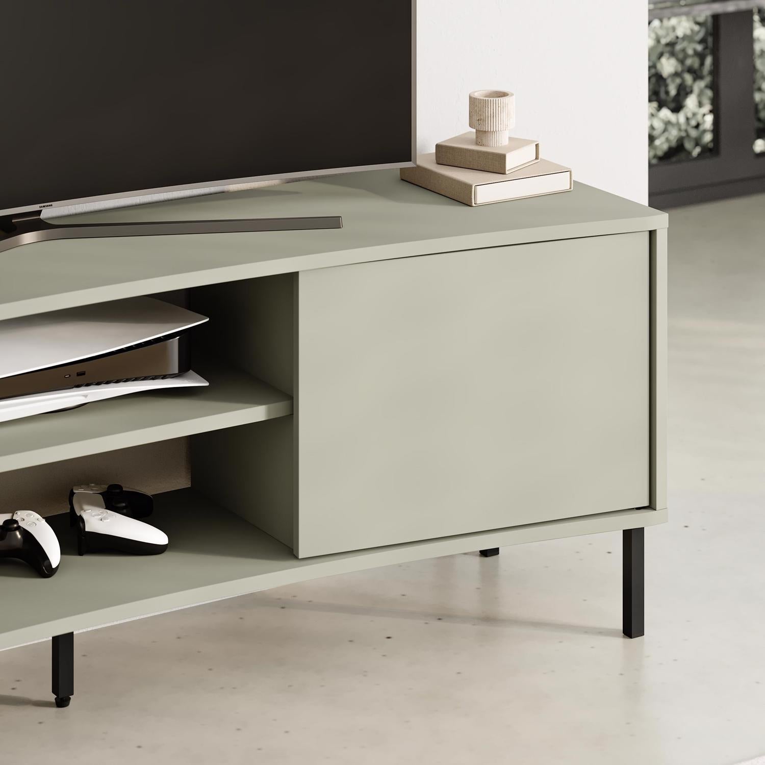 Frem Modern Curved TV Stand 2 Door Unit Ash Green